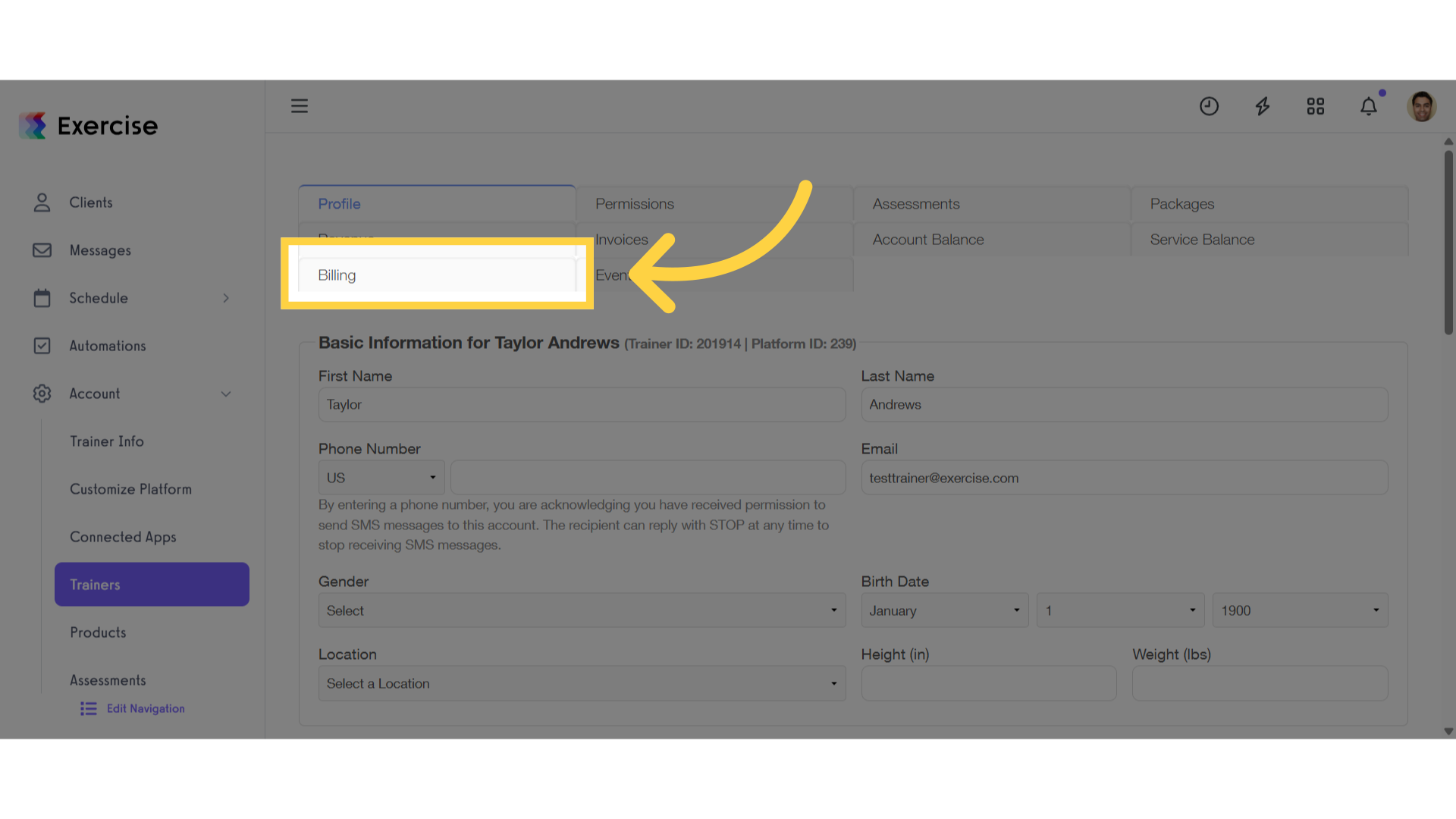 Click 'Billing'