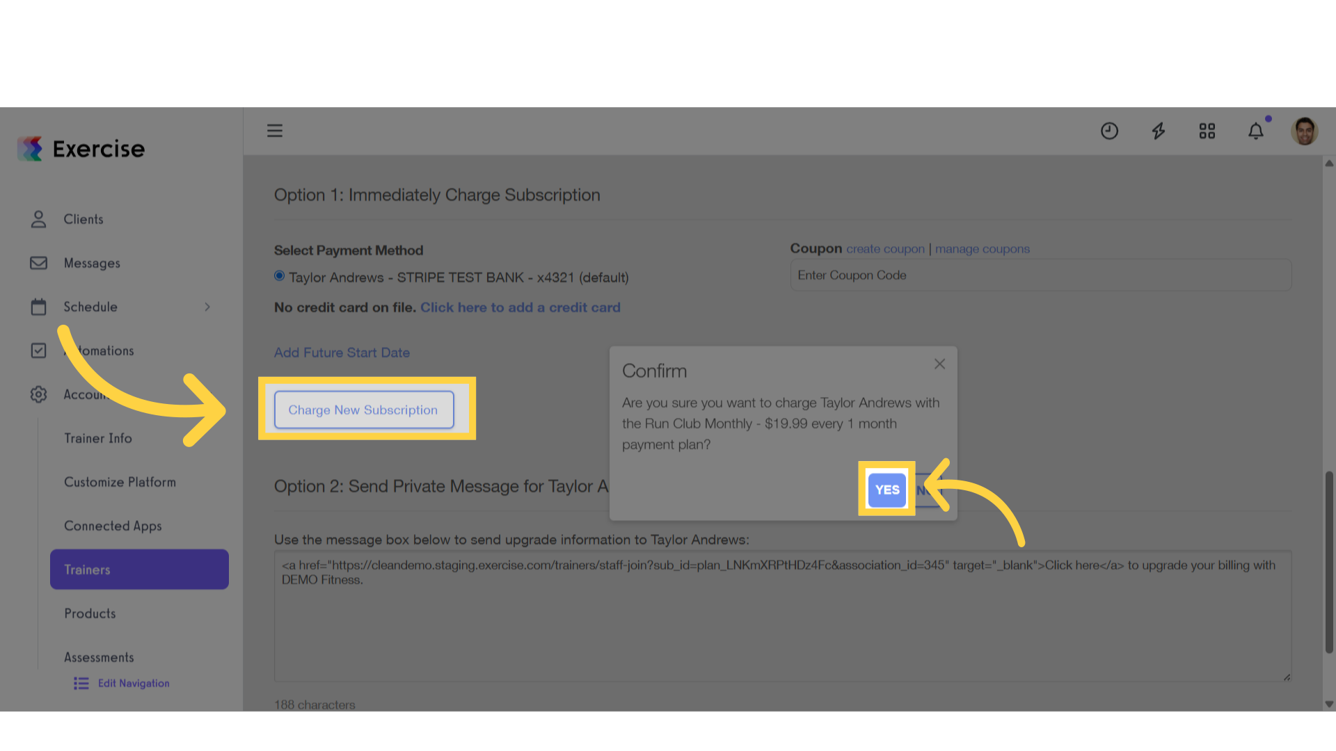 Click 'Charge New Subscription'