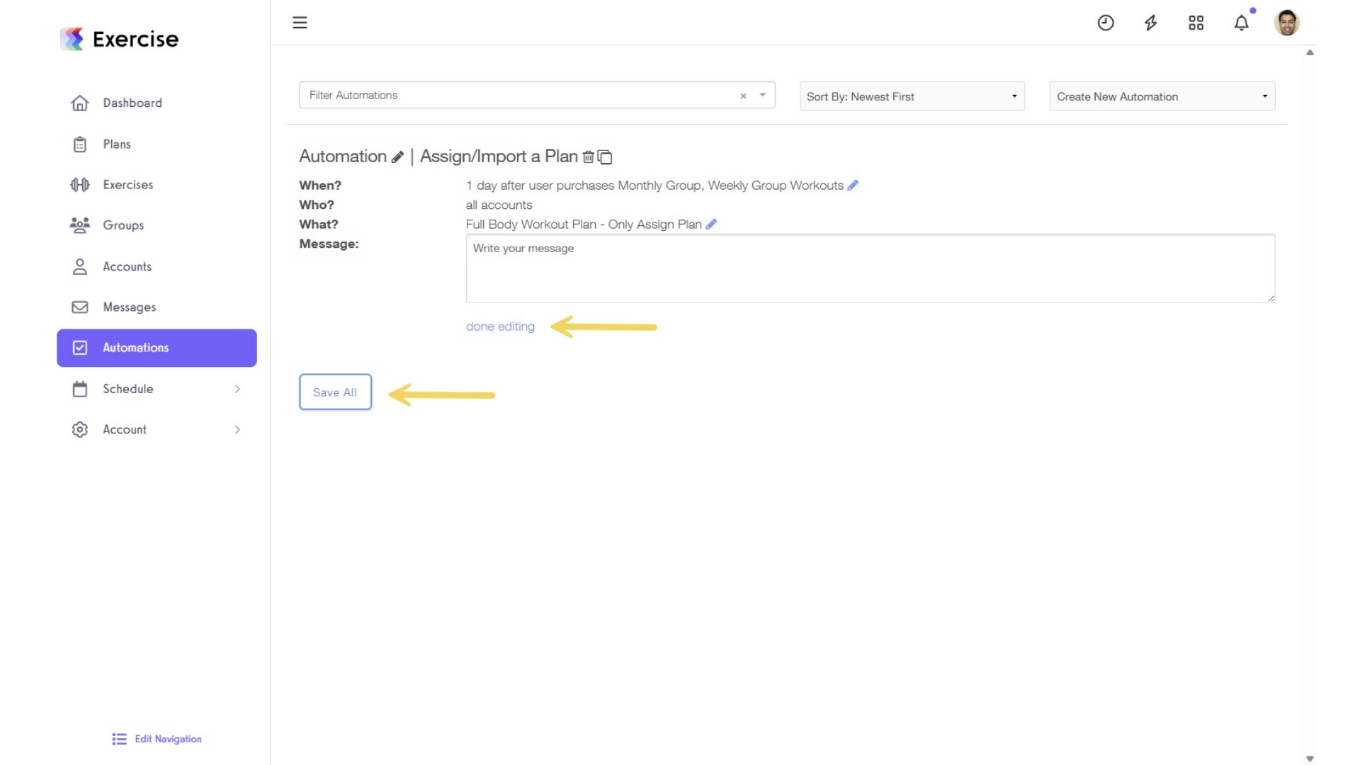 Click on the âMessageâ edit icon to add a custom message.