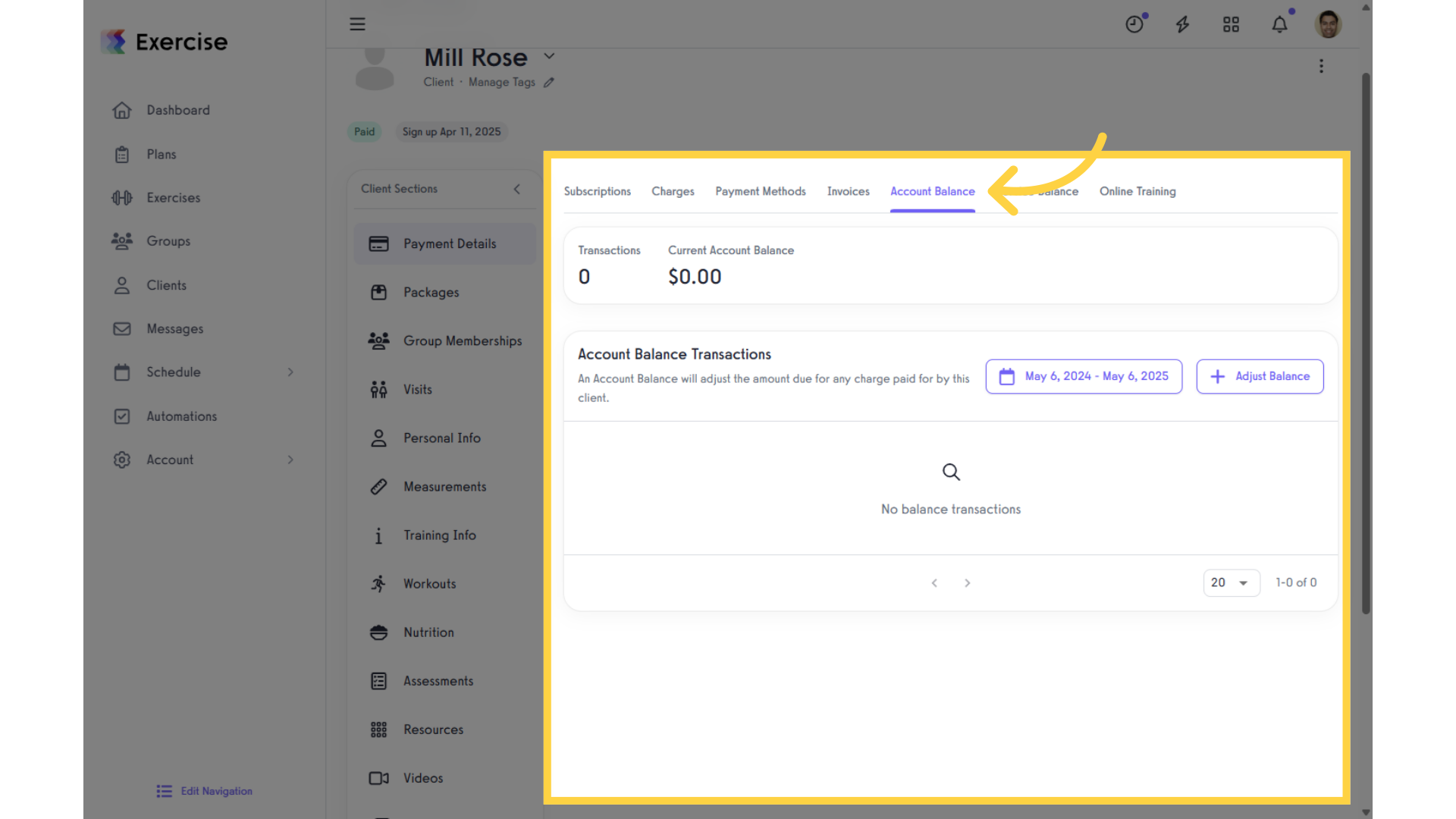 Click 'Account Balance' tab.
