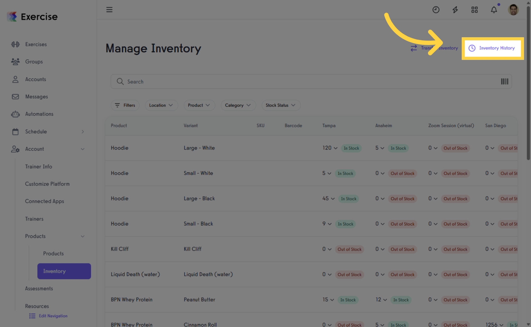 Quickly Review Inventory History