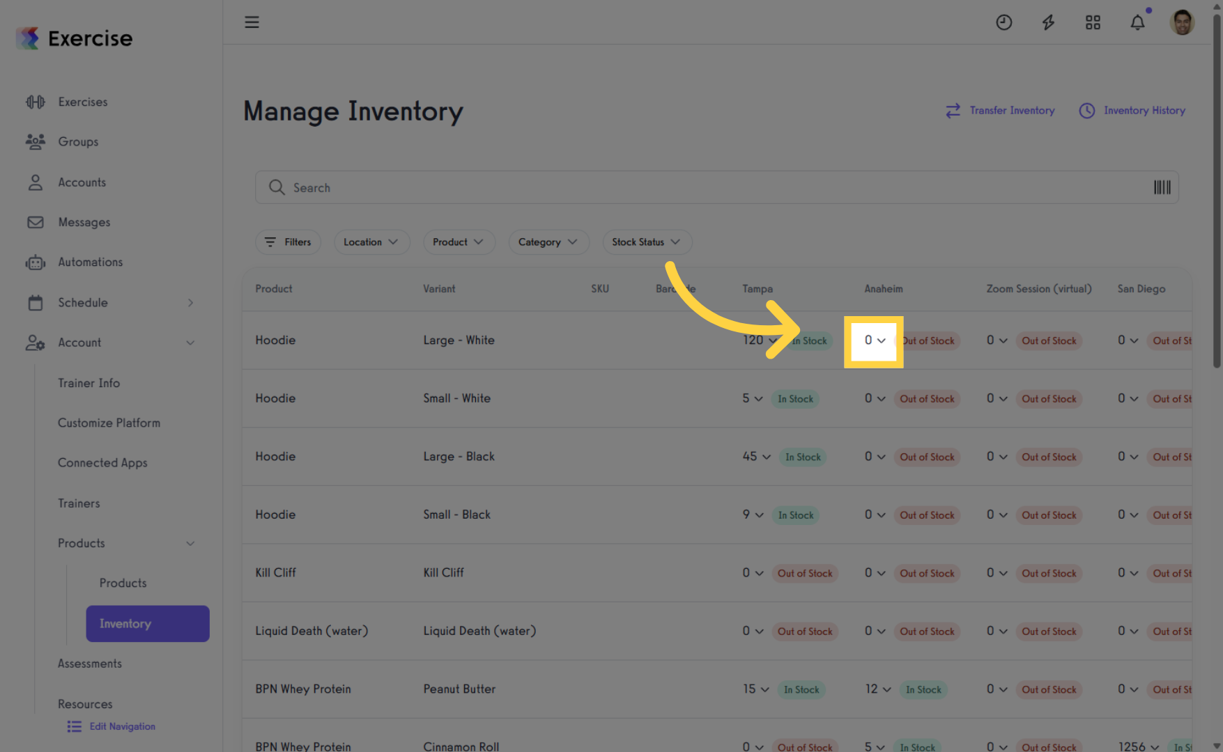 New Manage Inventory Page