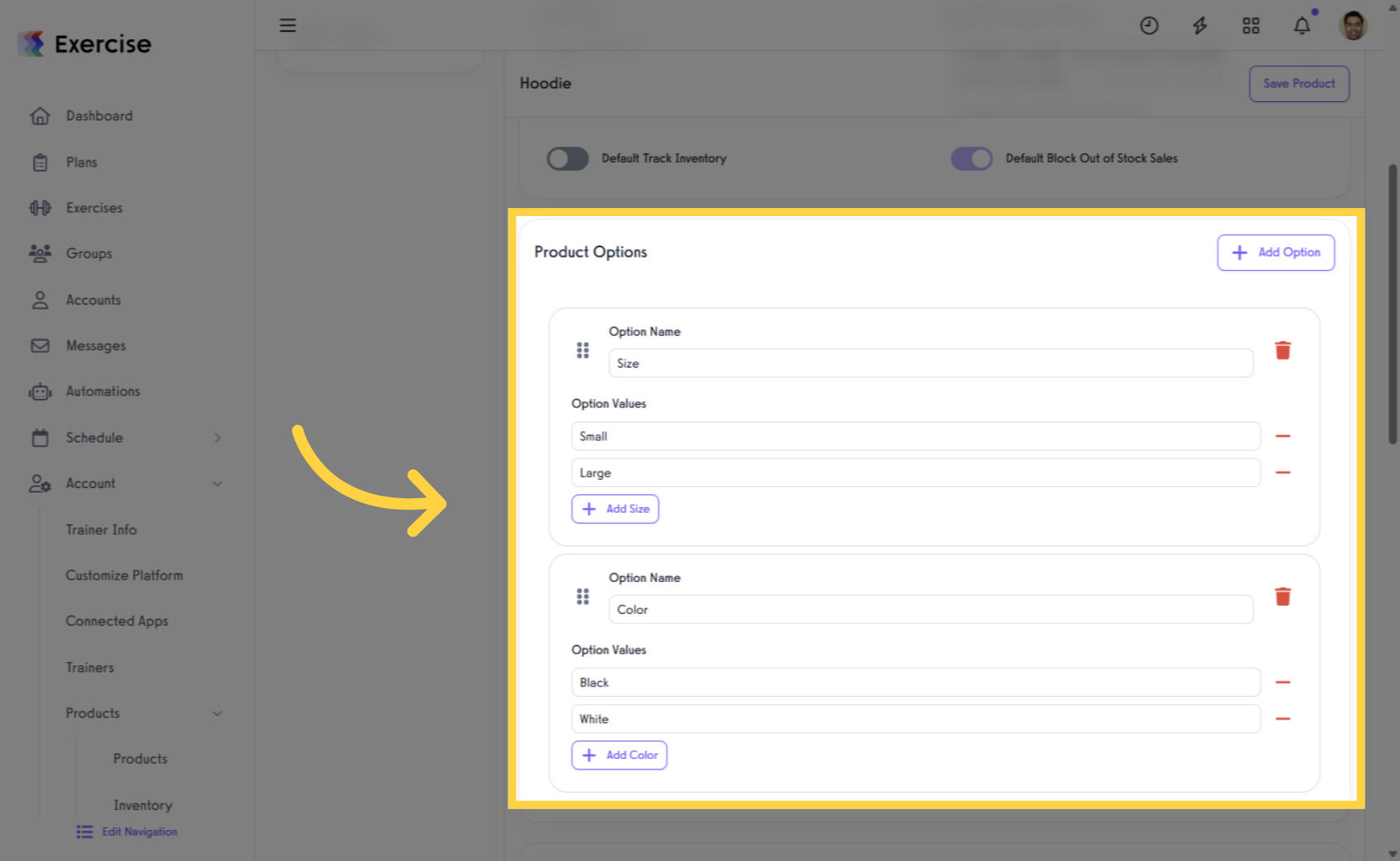 Create your product options.