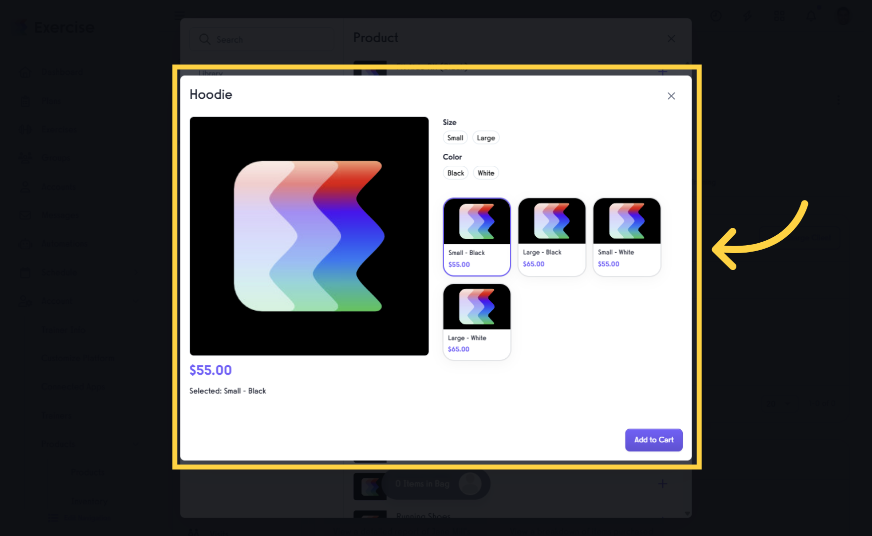 Choose product variants at Checkout.