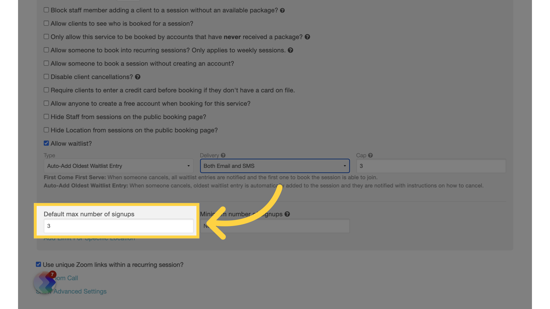 Max Number Signups