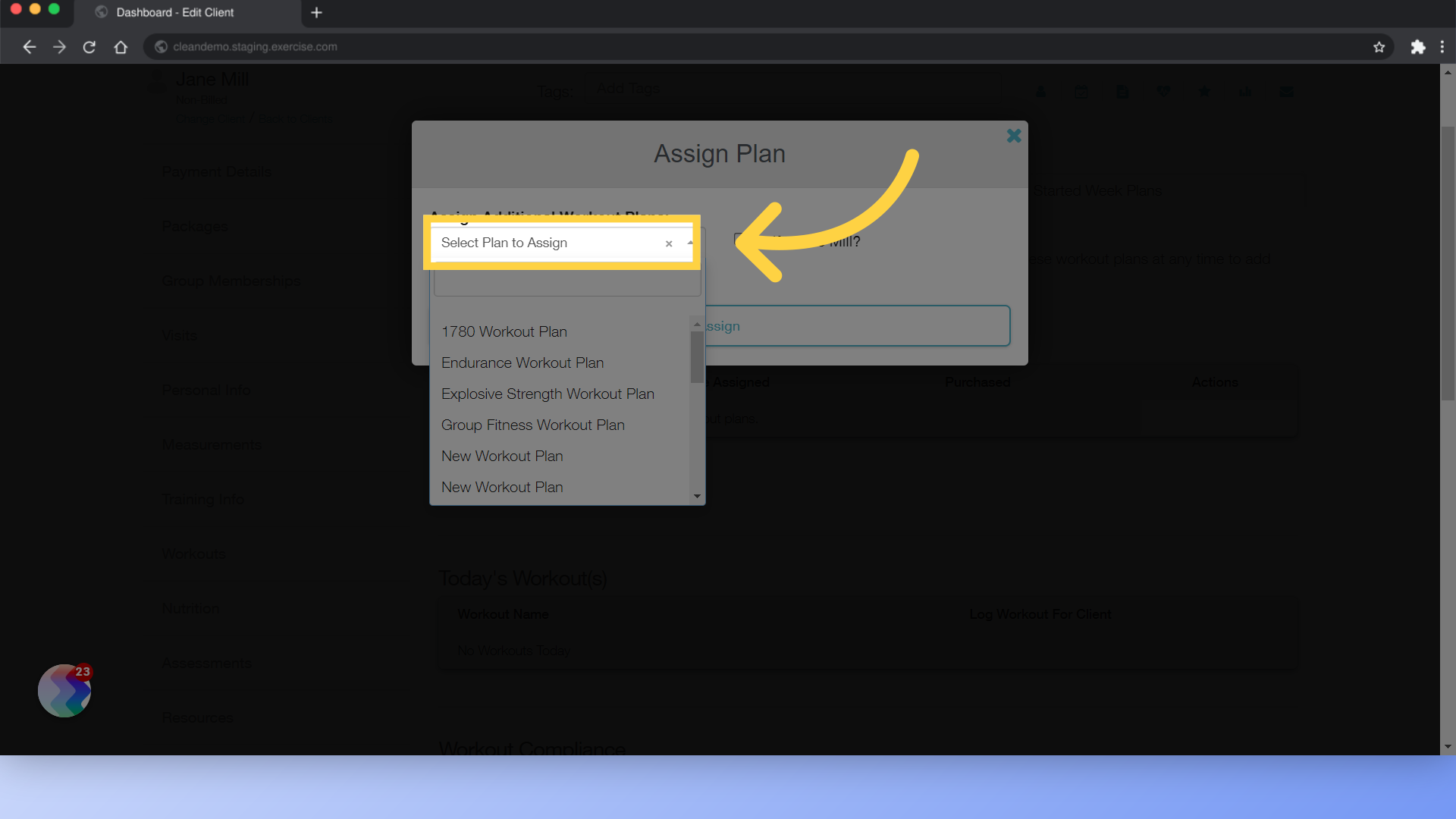 Select a Workout Plan to Assign