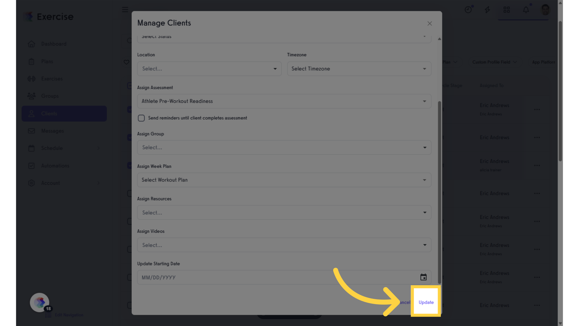 Click on the “Update” button to save.