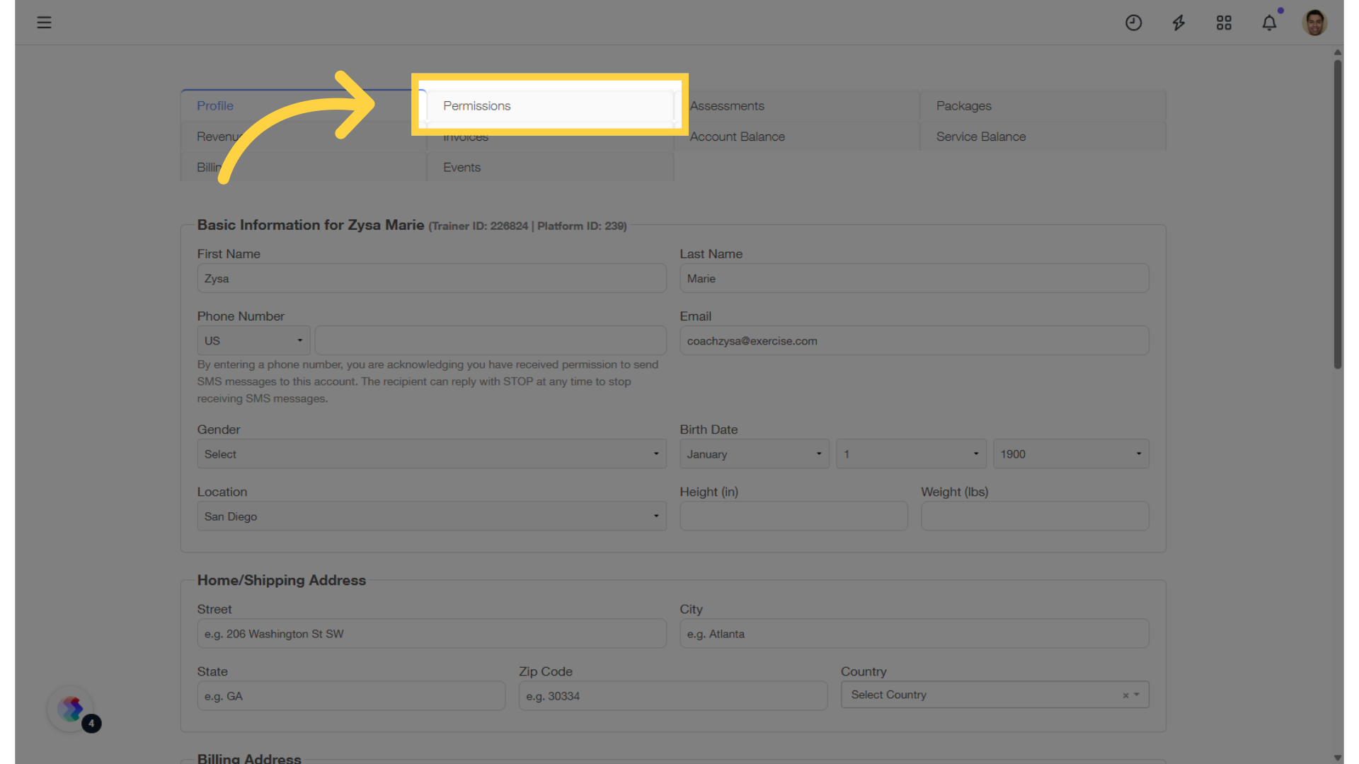 Click on the “Permissions” tab.
