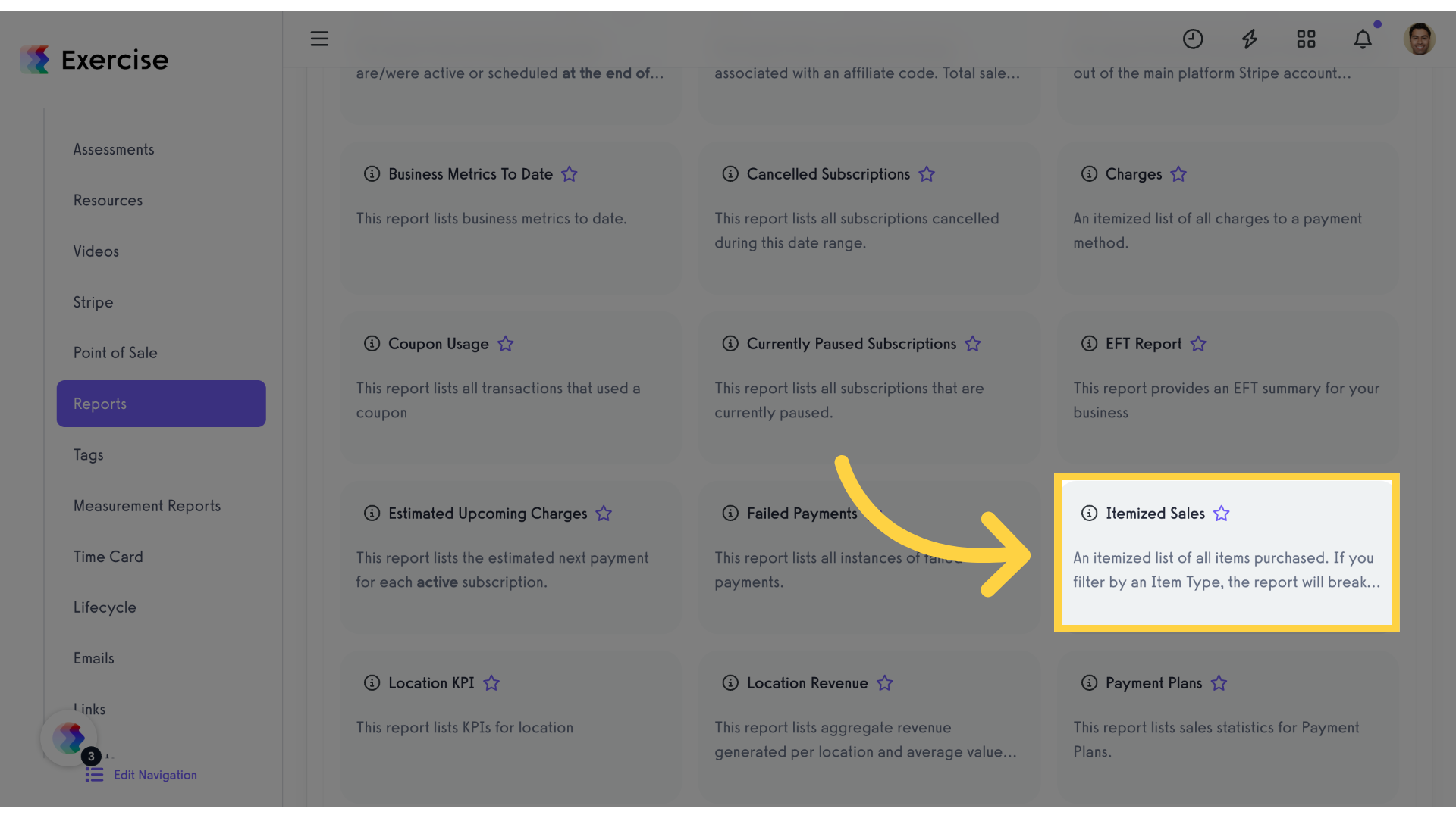 Click 'An itemized list of all items purchased. If you filter by an Item Type, the report will break down charges by item.'