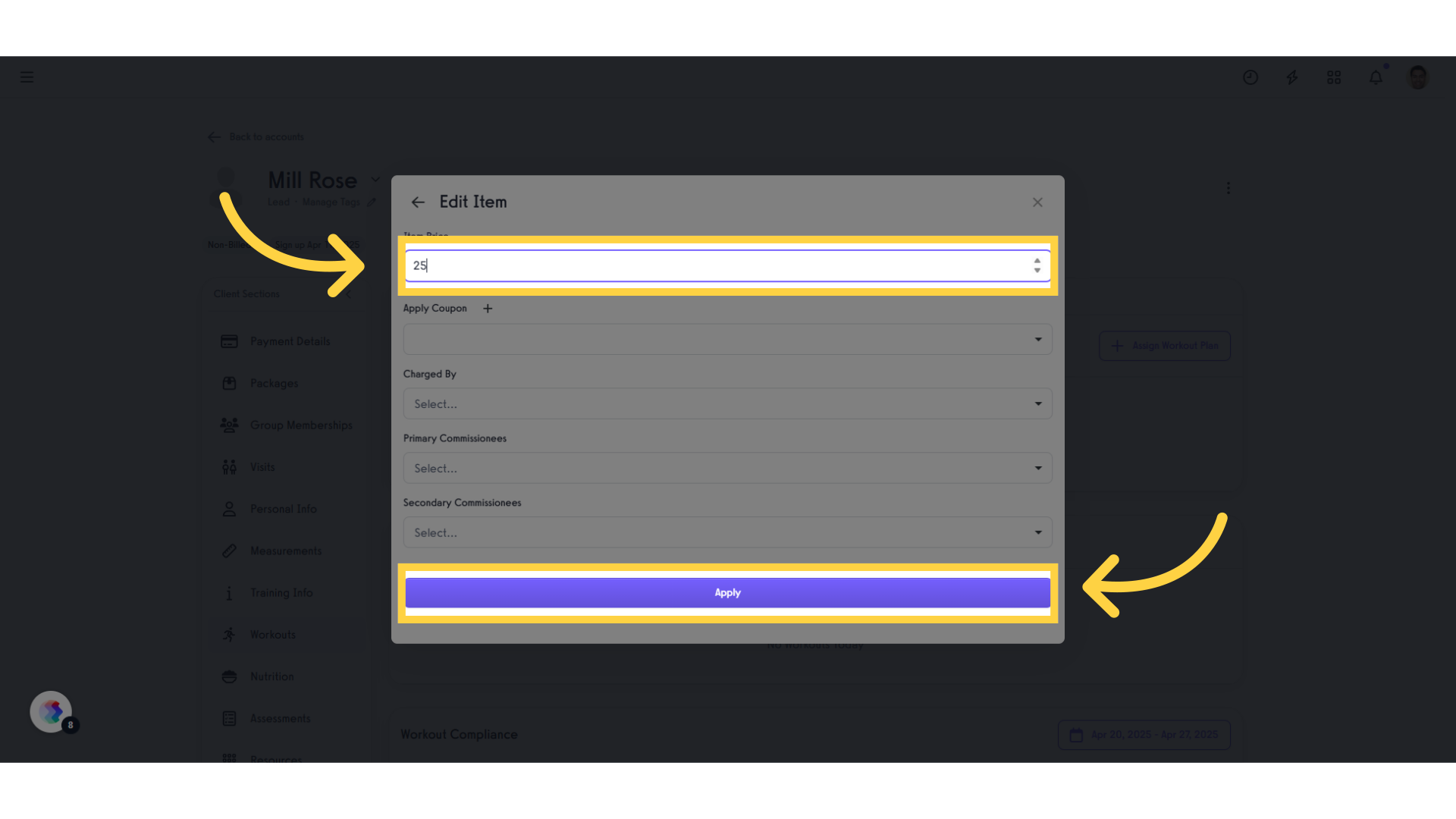 Click and Edit 'Item Price' and Apply Changes