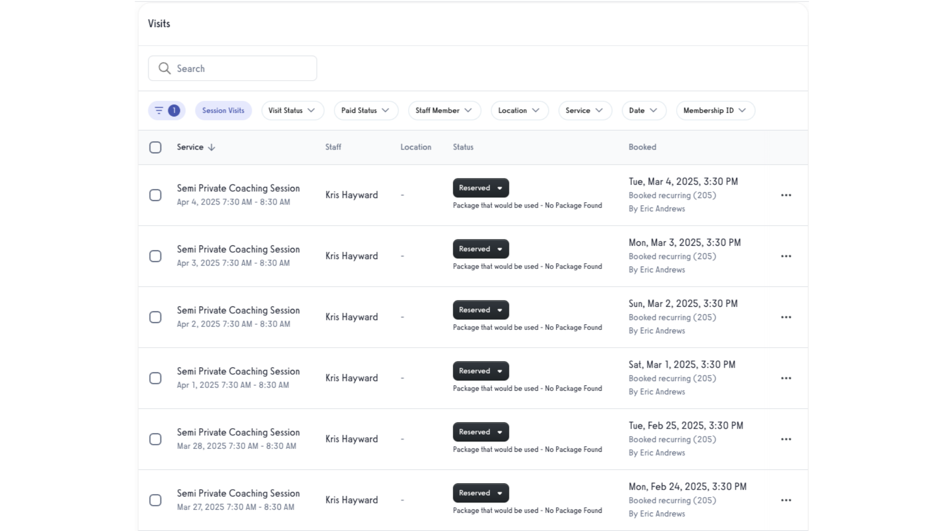 View Client's Visit Appointment History.