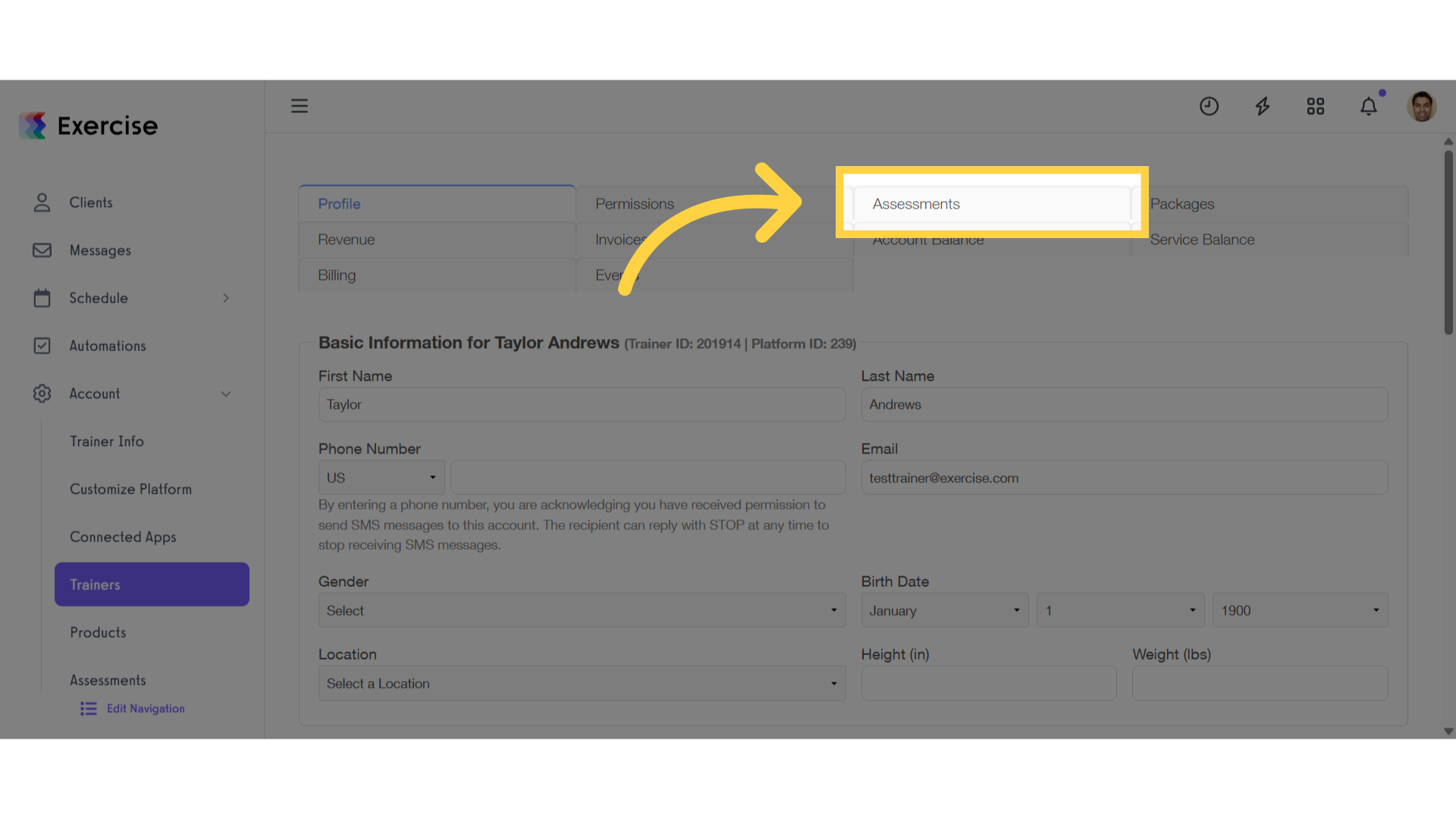 Click 'Assessments'