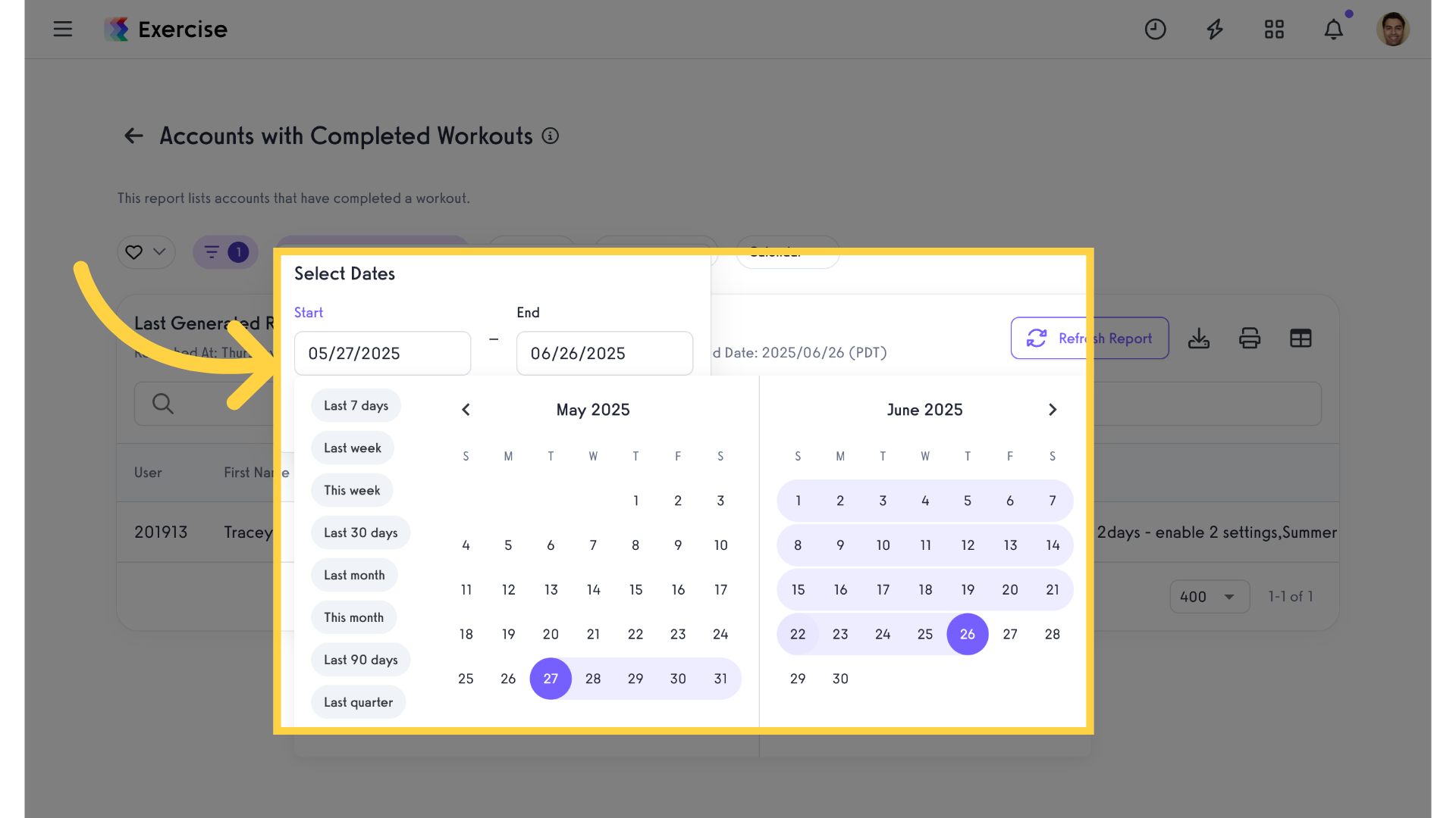 Customize Date Range