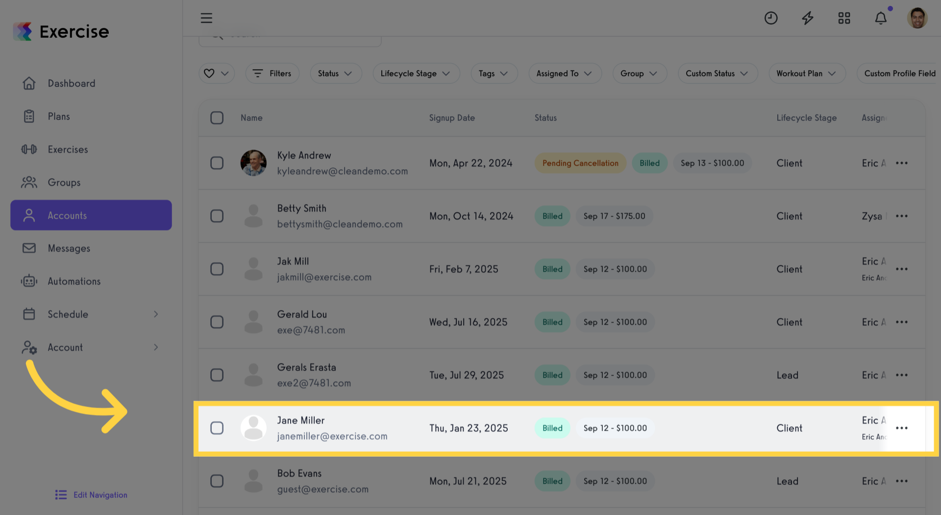 Select the client