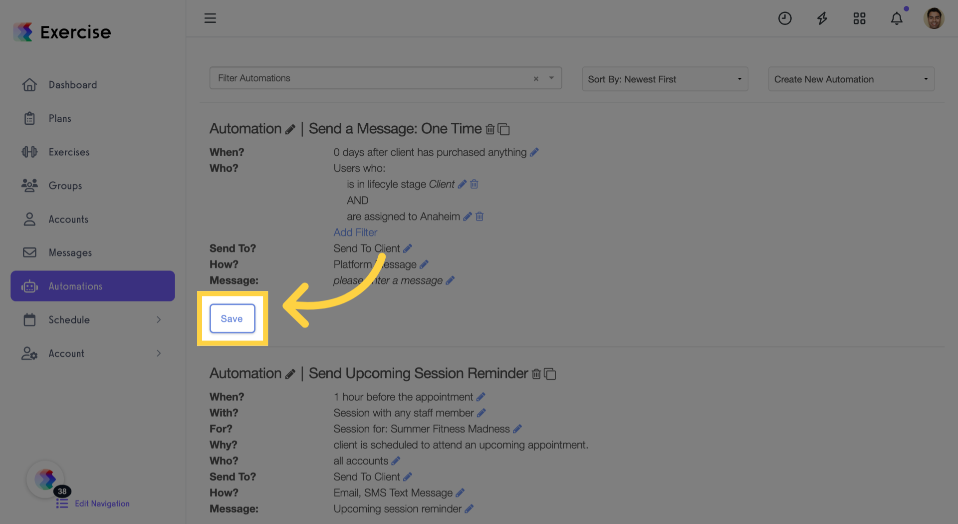 Click 'Save' to activate automation