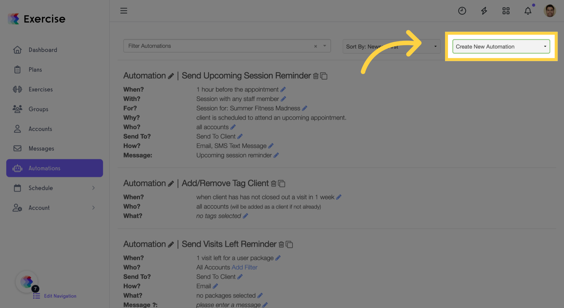 Click 'Create New Automation' button