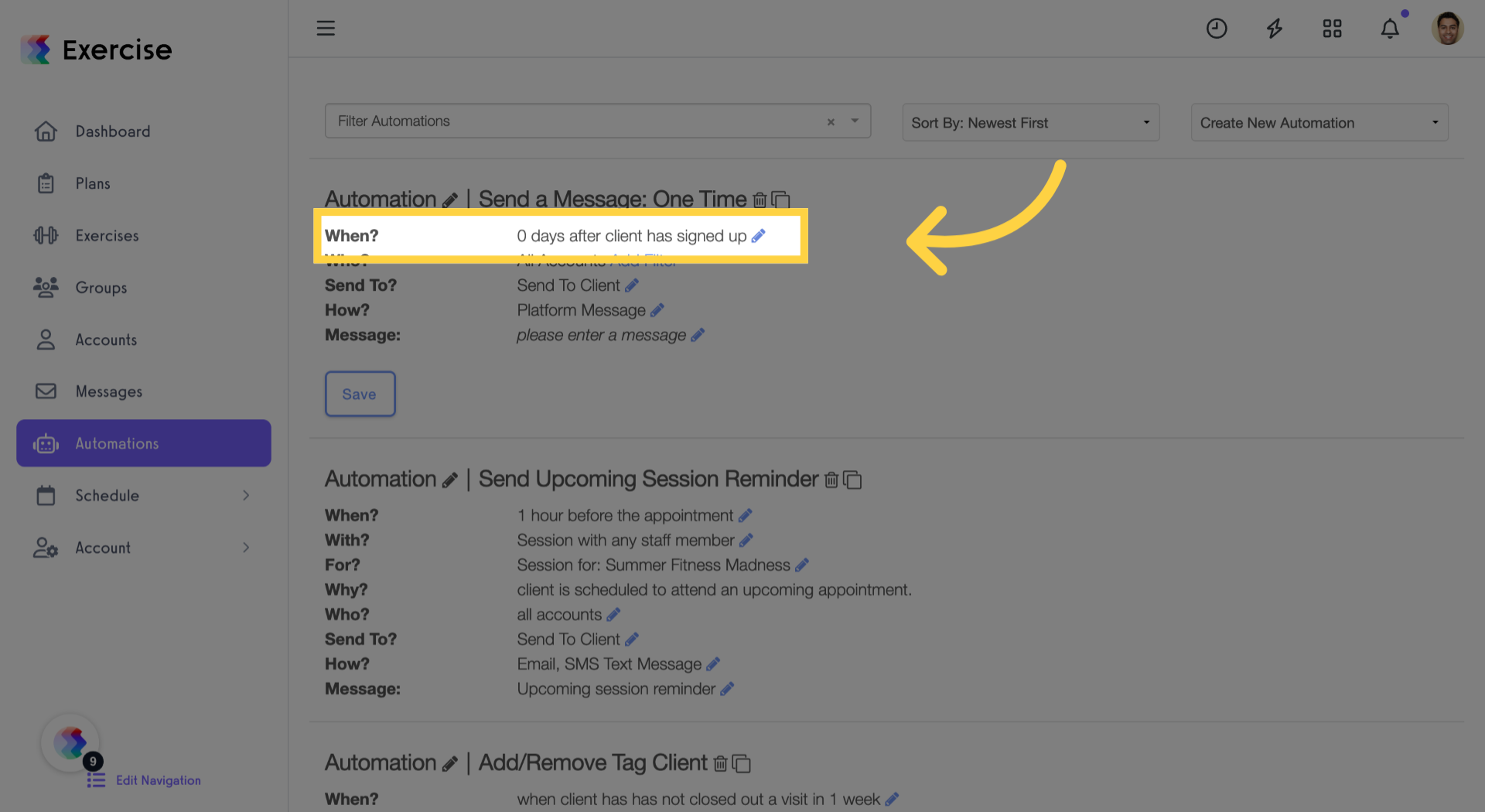 Select automation trigger event