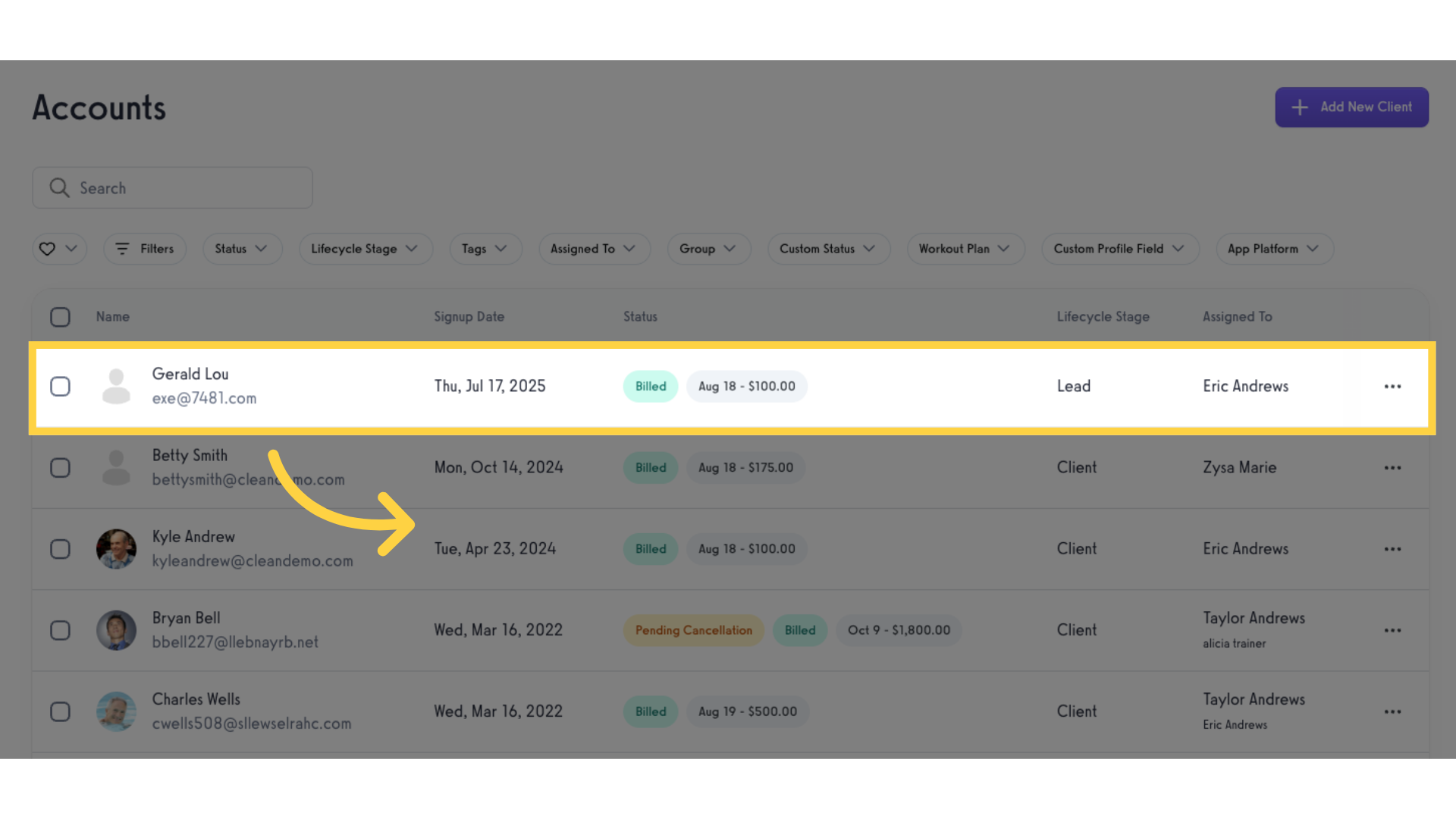 Select a client