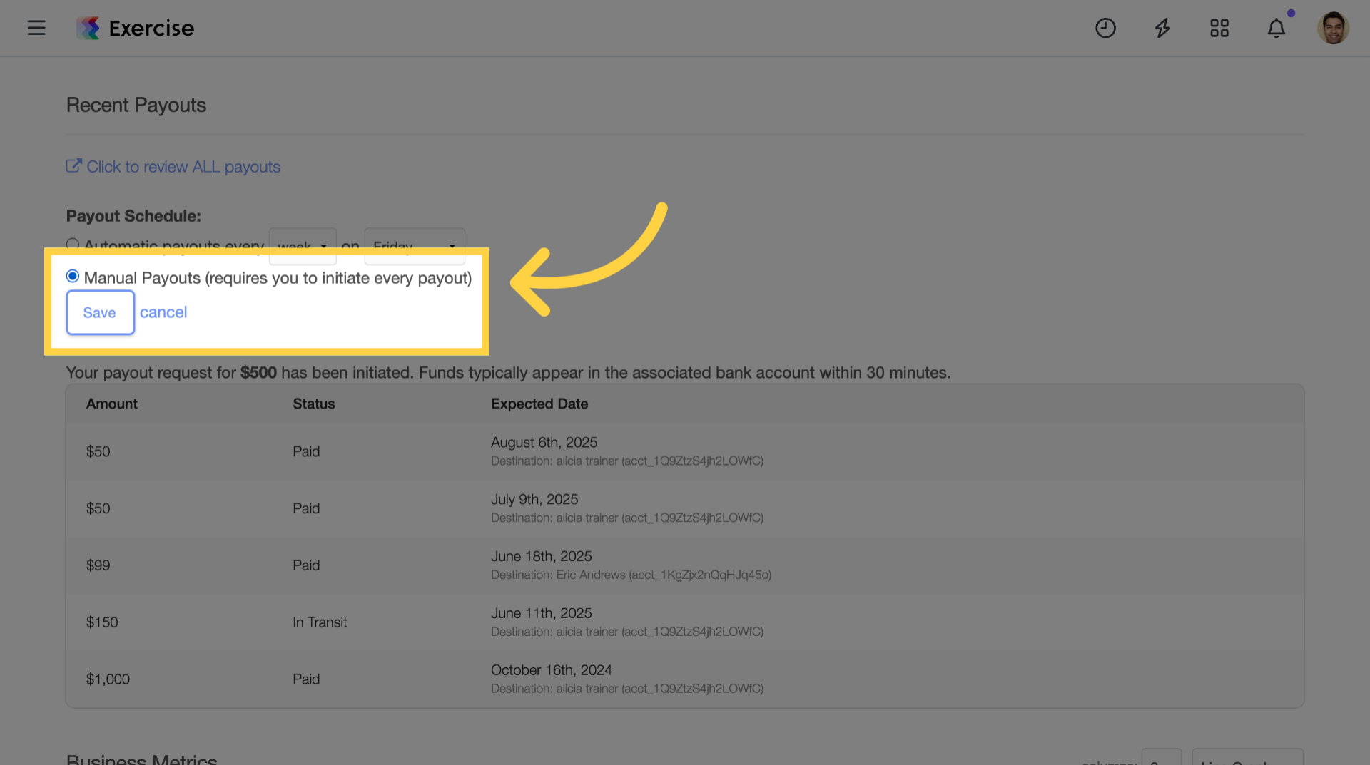Select Manual Payouts