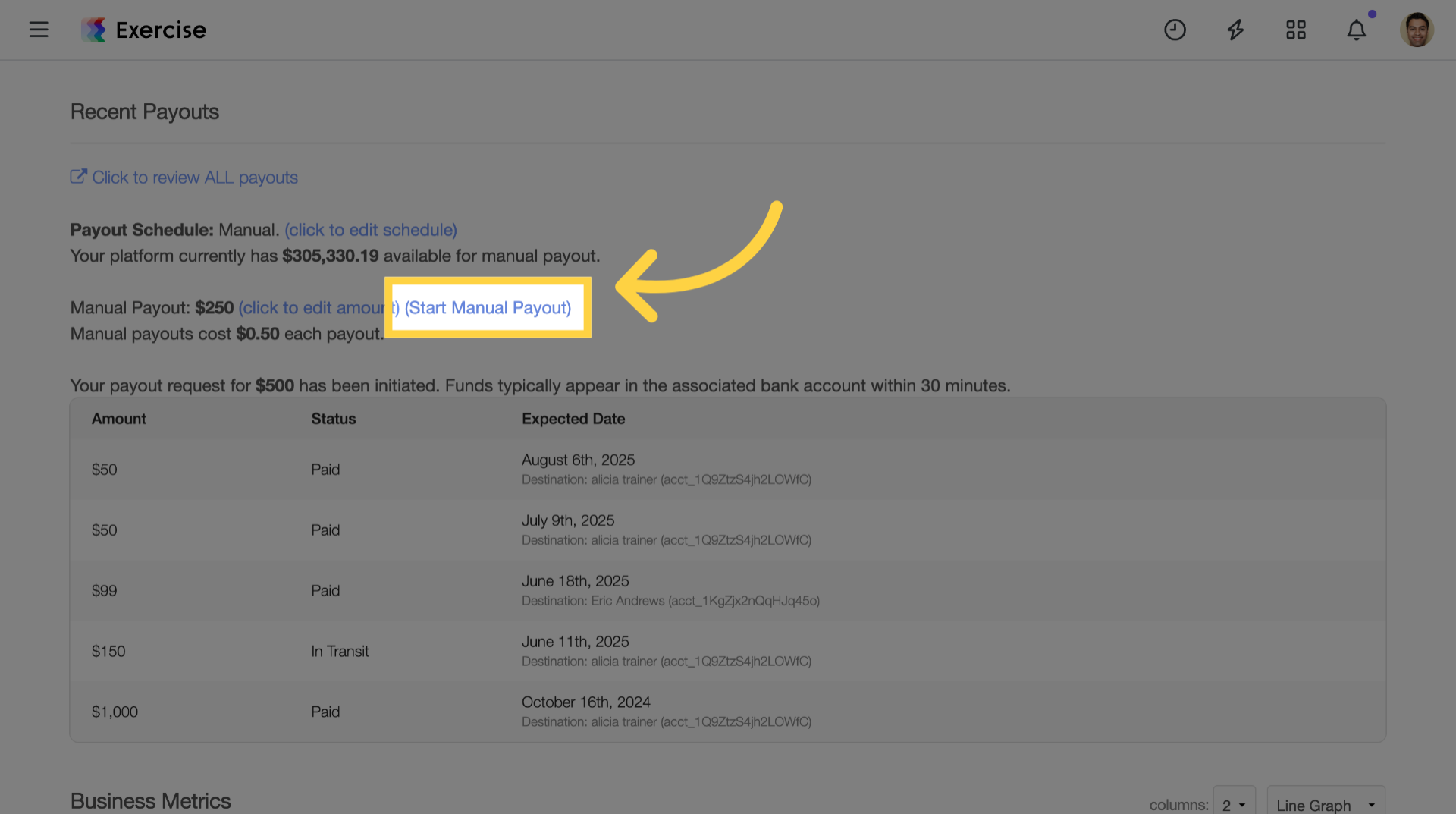 Start Manual Payout