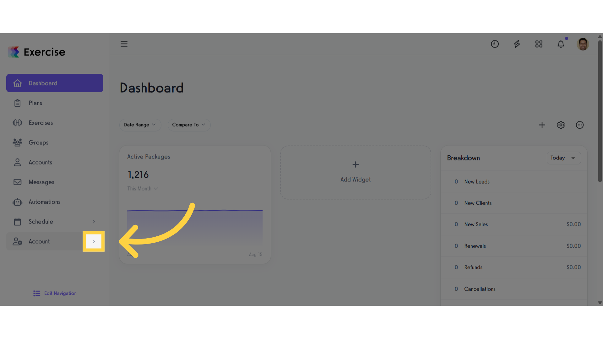 Click on the arrow menu