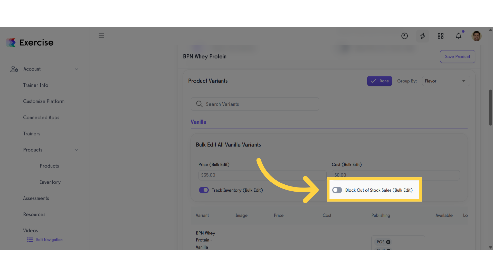 Disable the 'Block Out of Stock Sales' setting