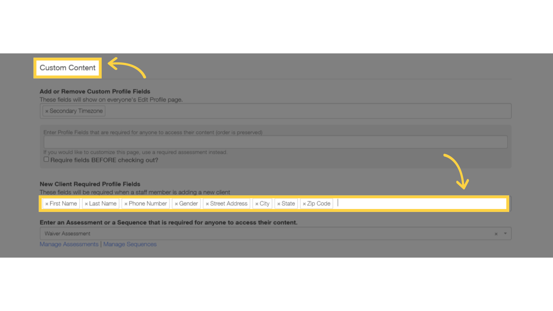 Scroll to 'Custom Content' section.