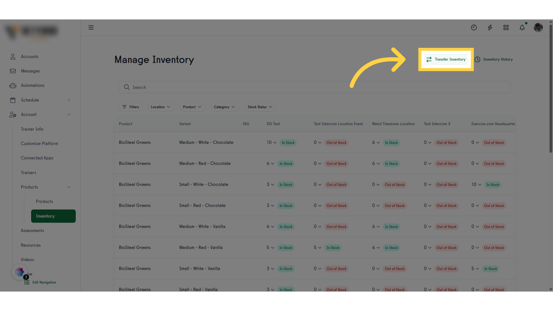 Click 'Transfer Inventory'
