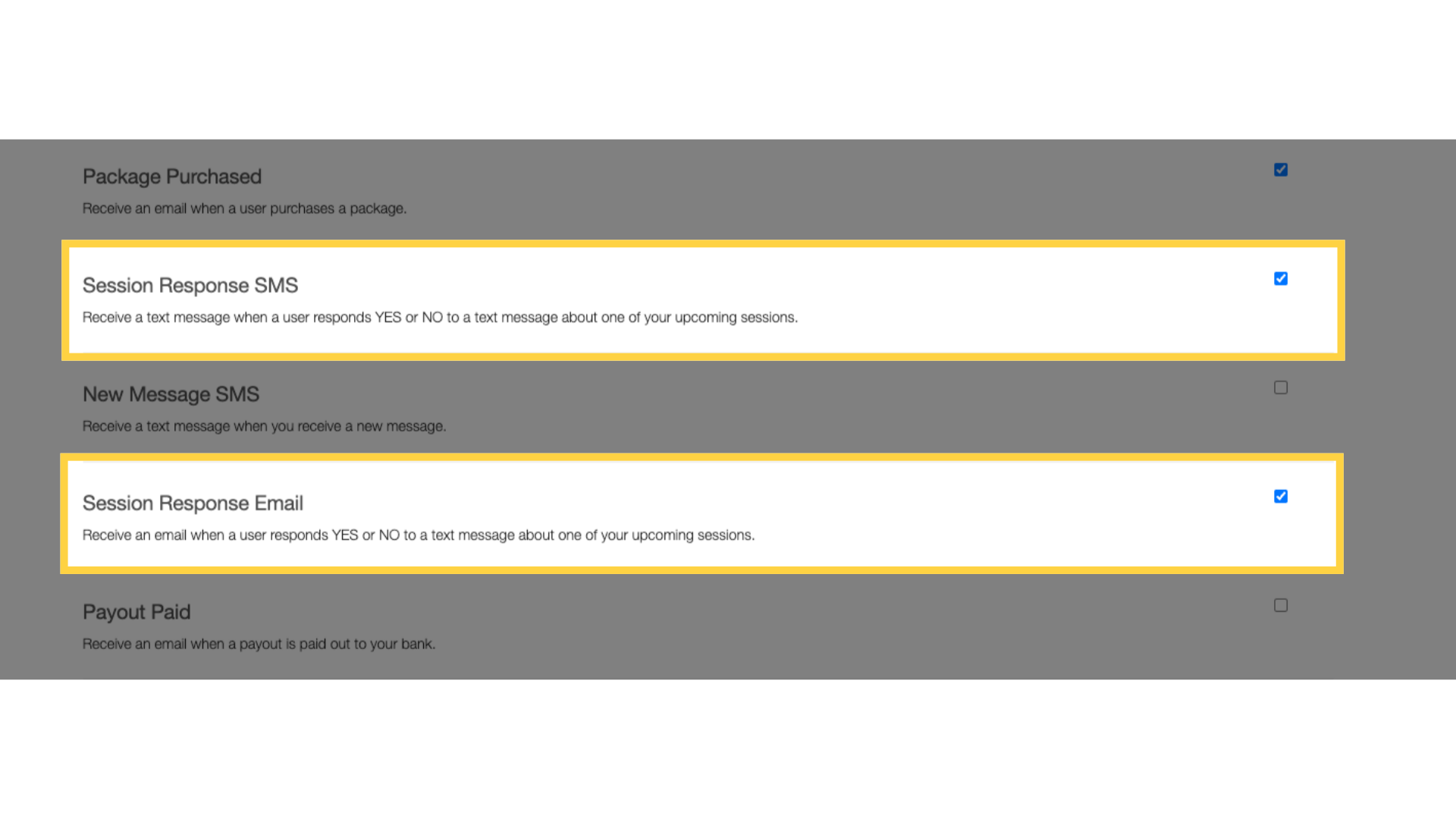 Tick checkboxes to enable.