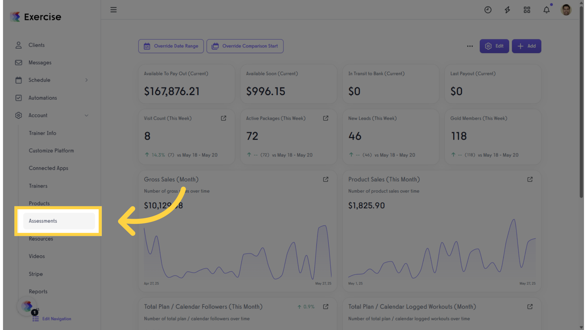In the Account tab, click on the “Assessments” option in the left sidebar.