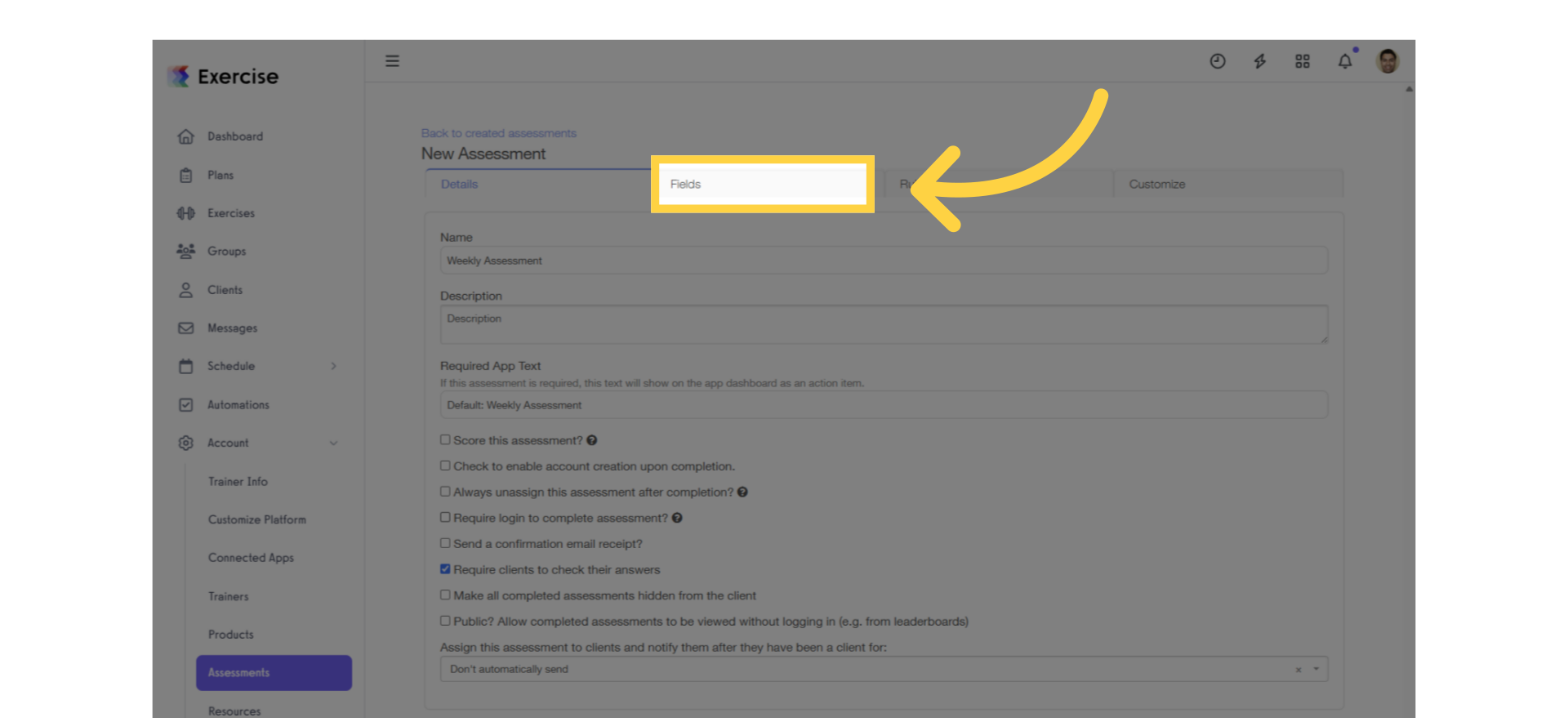 Click 'Fields' tab.