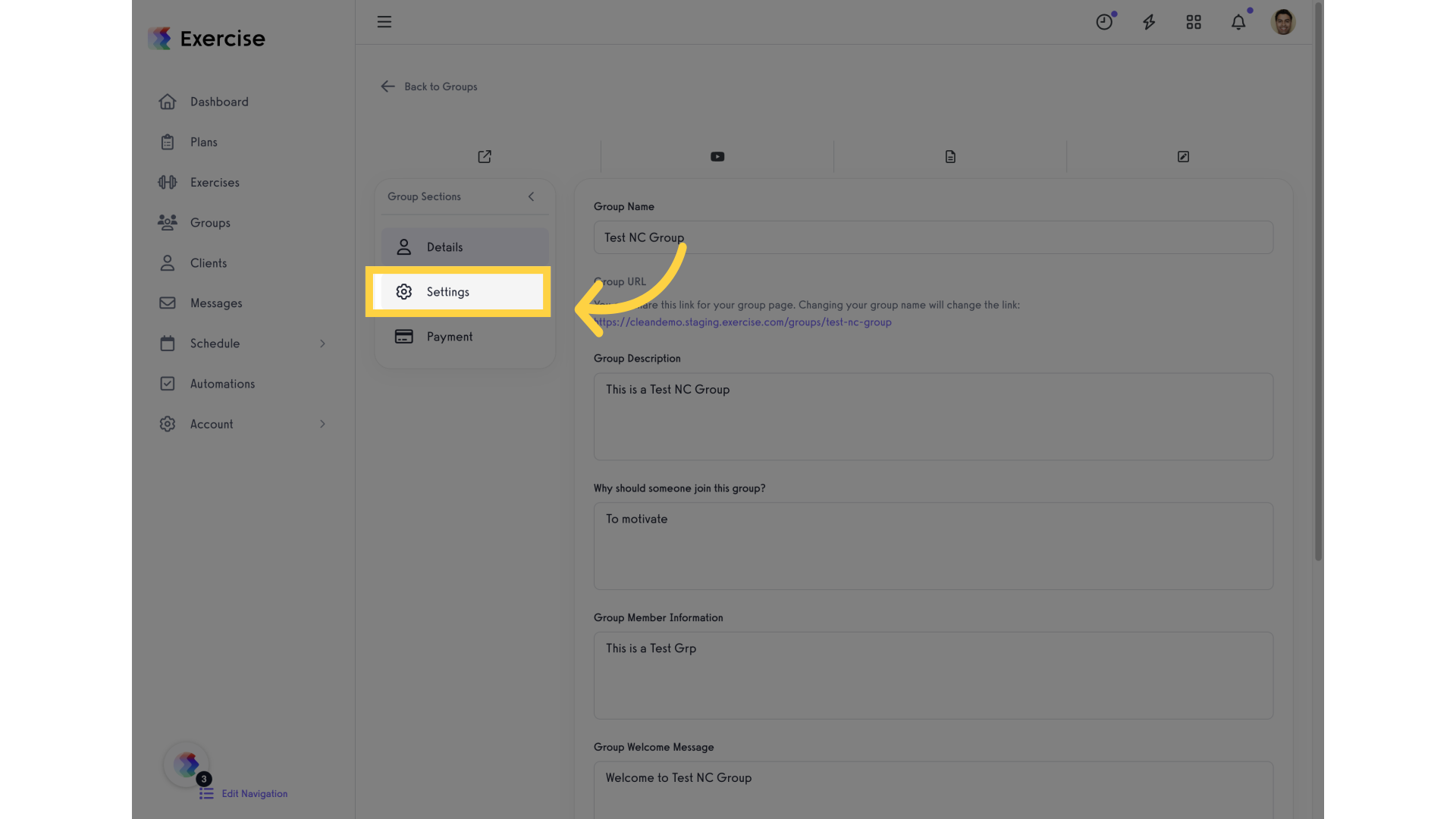 Click on the 'Settings' tab