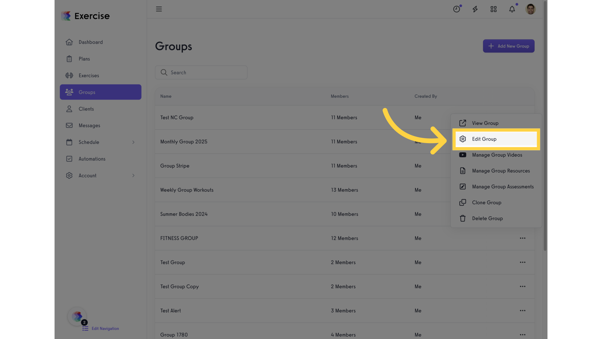 Click on 'Edit Group'