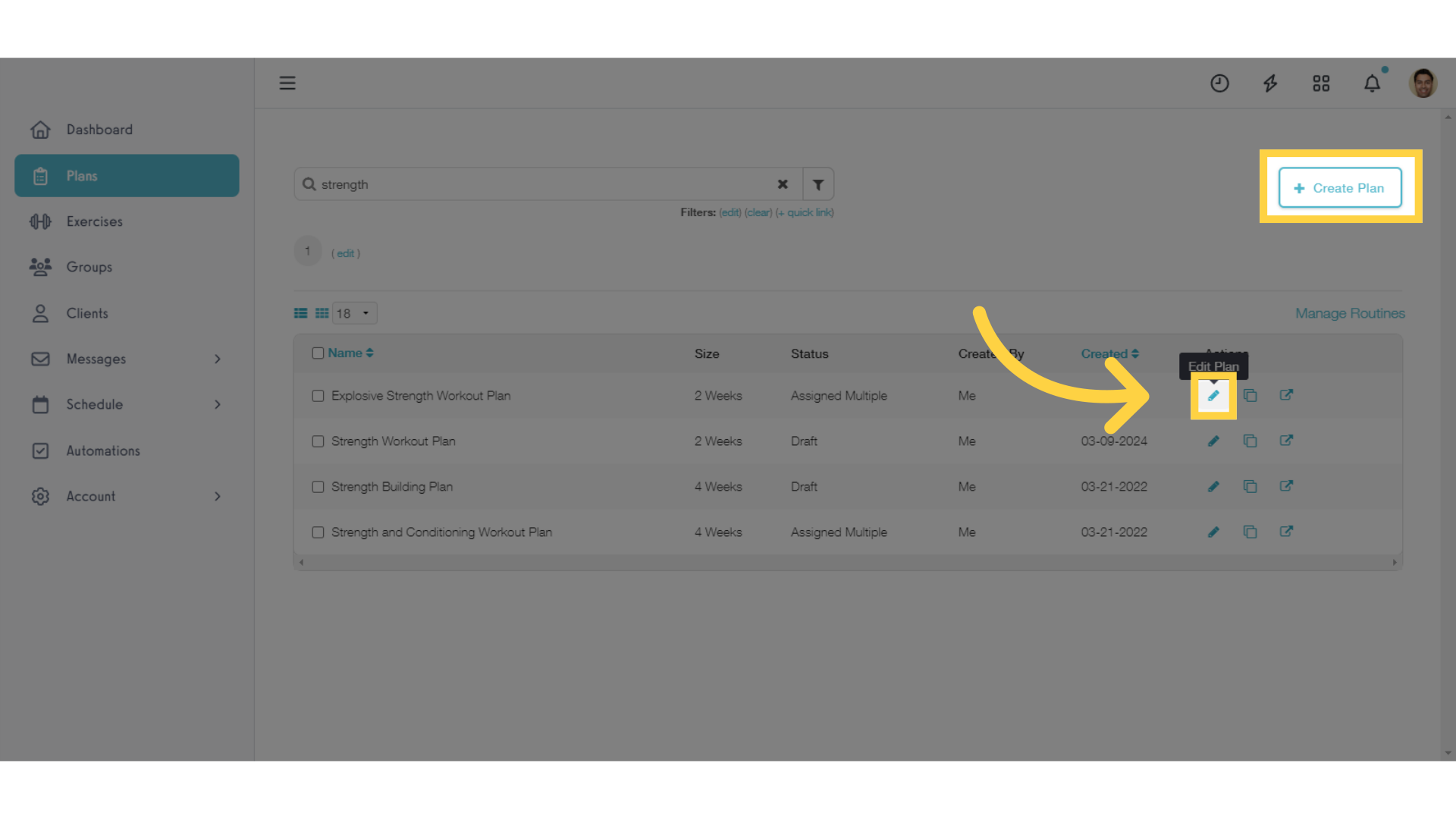 Click to Create or Edit a Workout Plan.