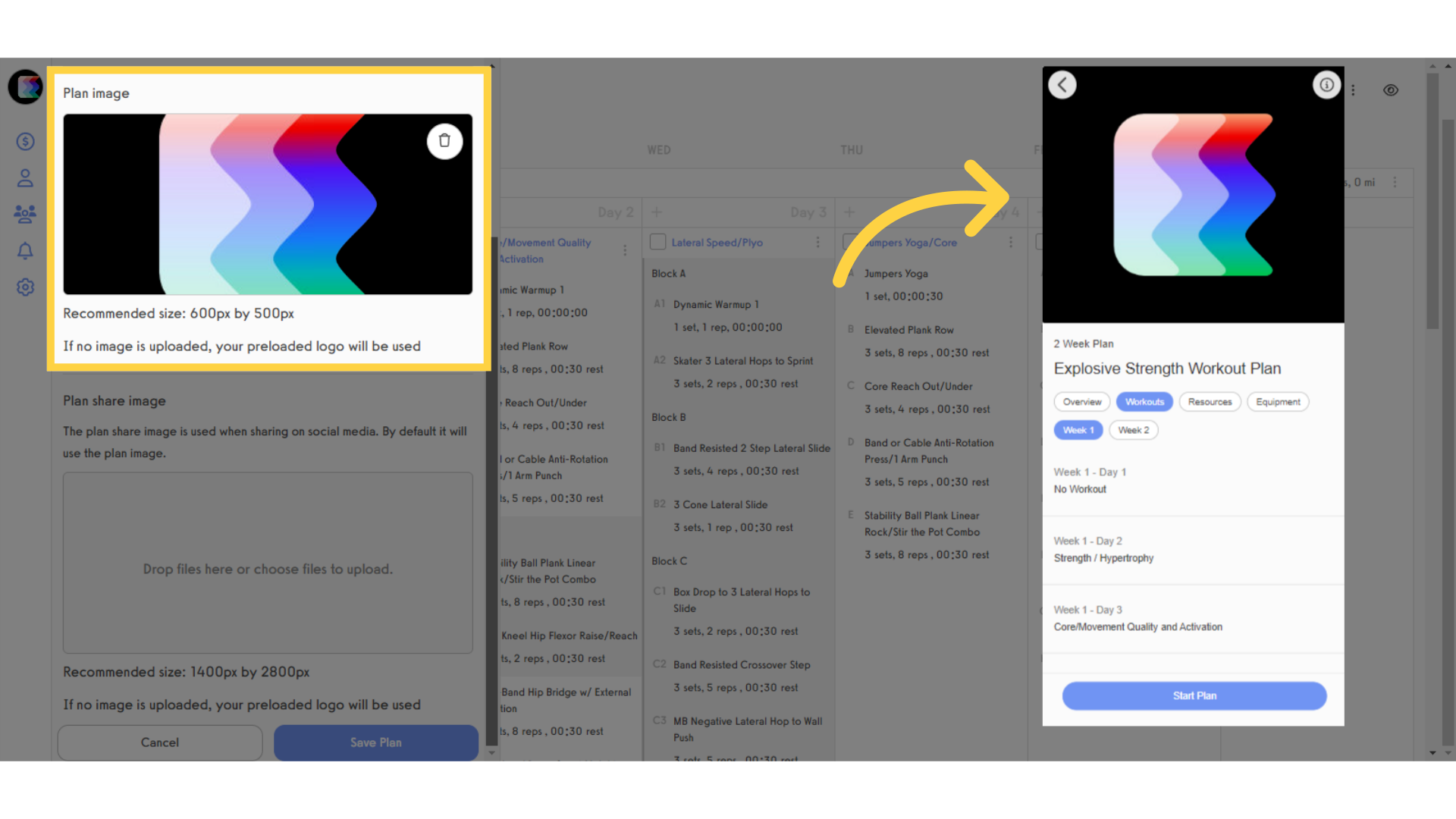 The Plan Image is the main image that people see when they are browsing workout plans.