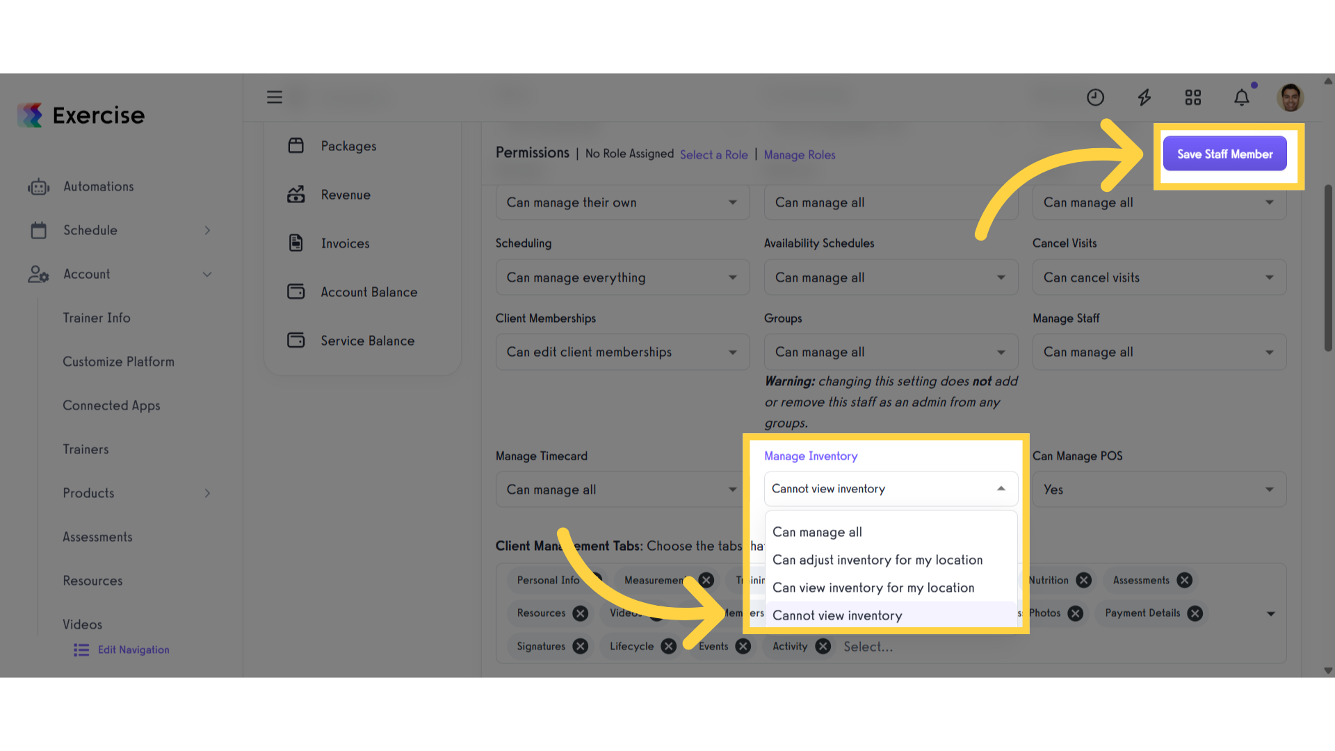 Select Inventory Permission
