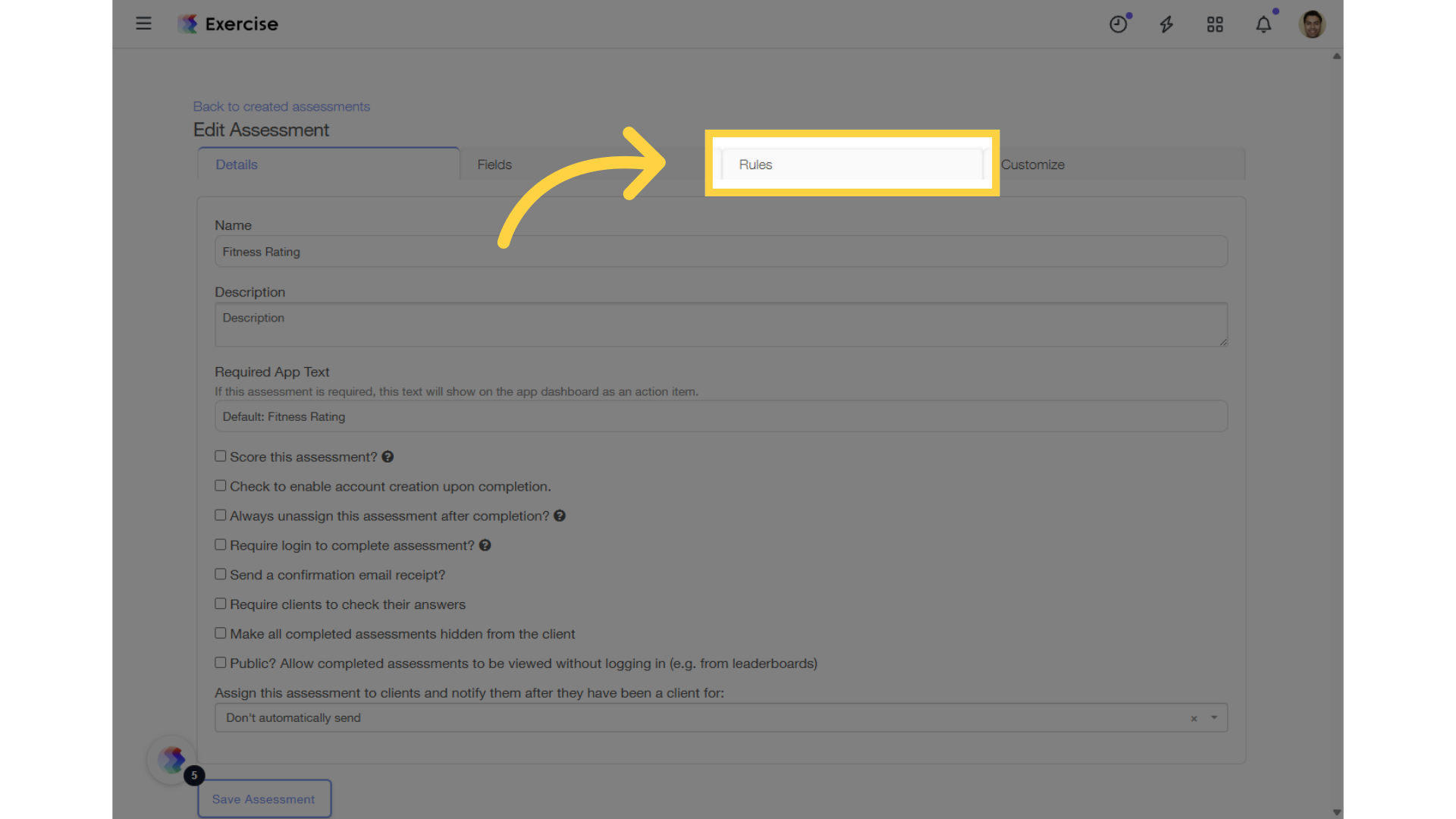 Click on the “Rules” tab.