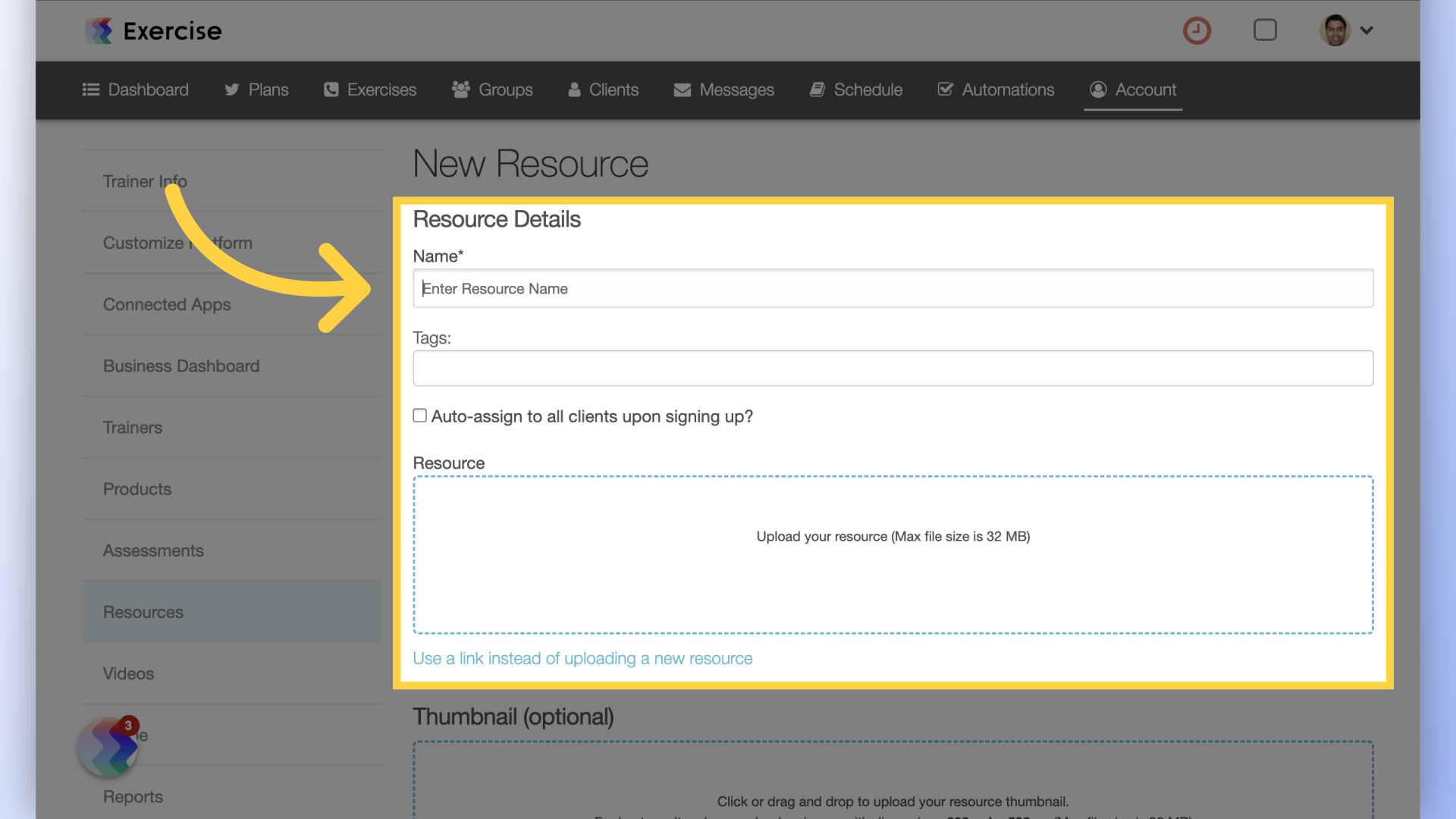 Enter Resource Details