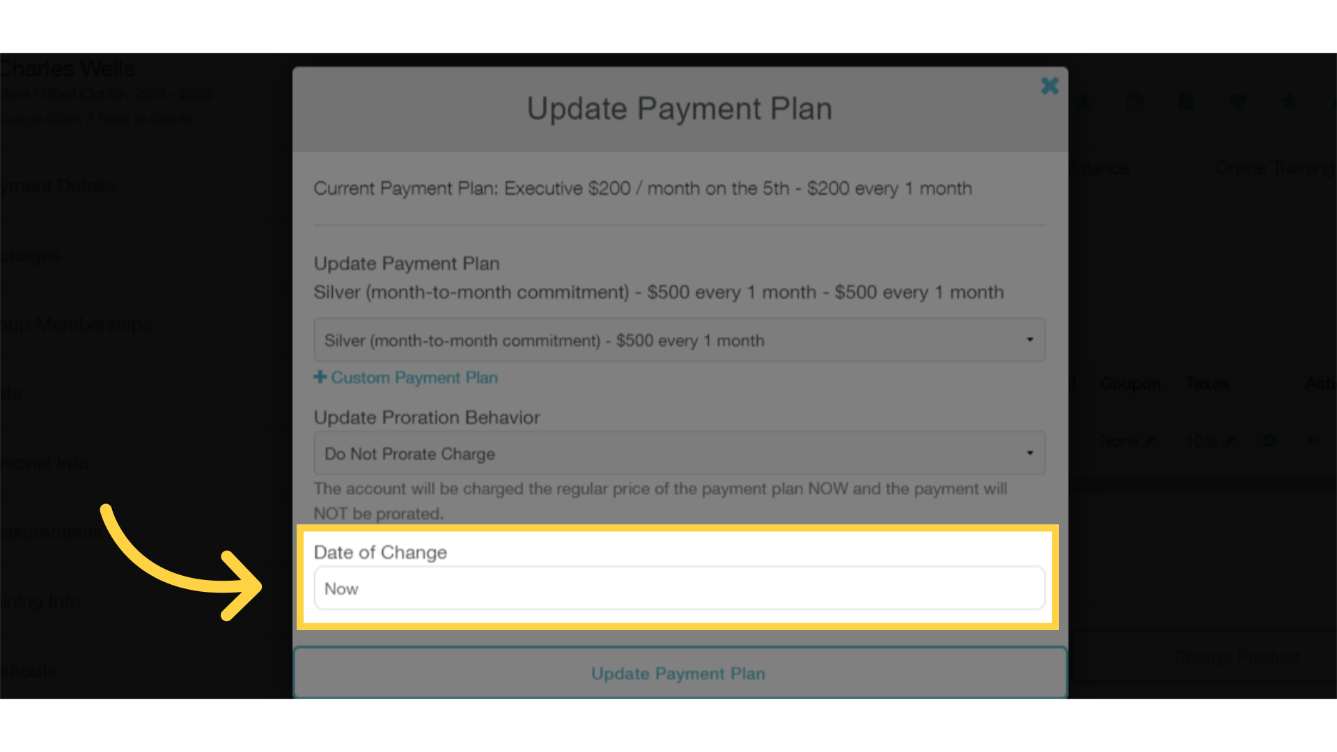 Set the Date of Change for this pricing update.