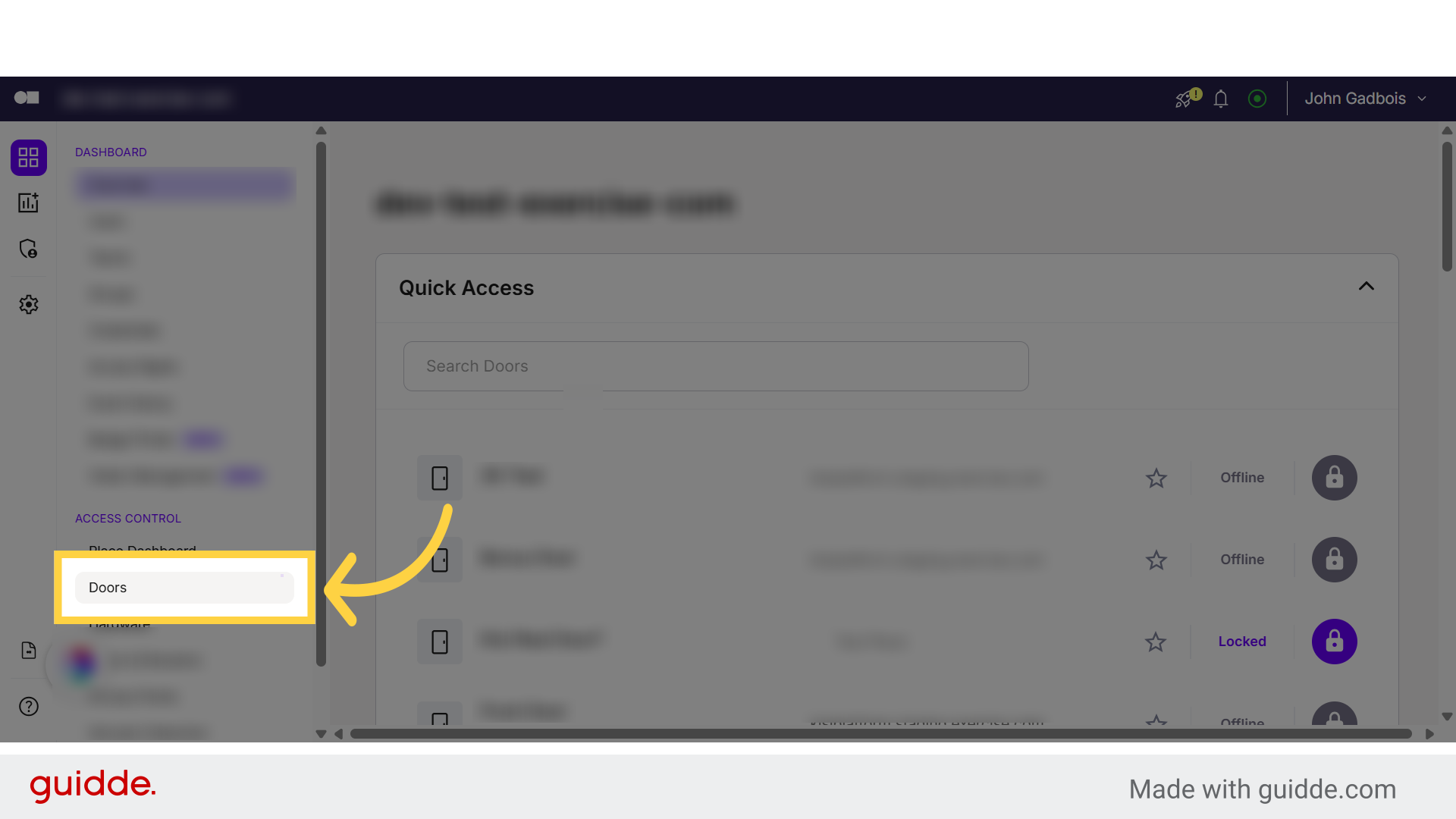 Click āDoorsā from the sidebar menu.