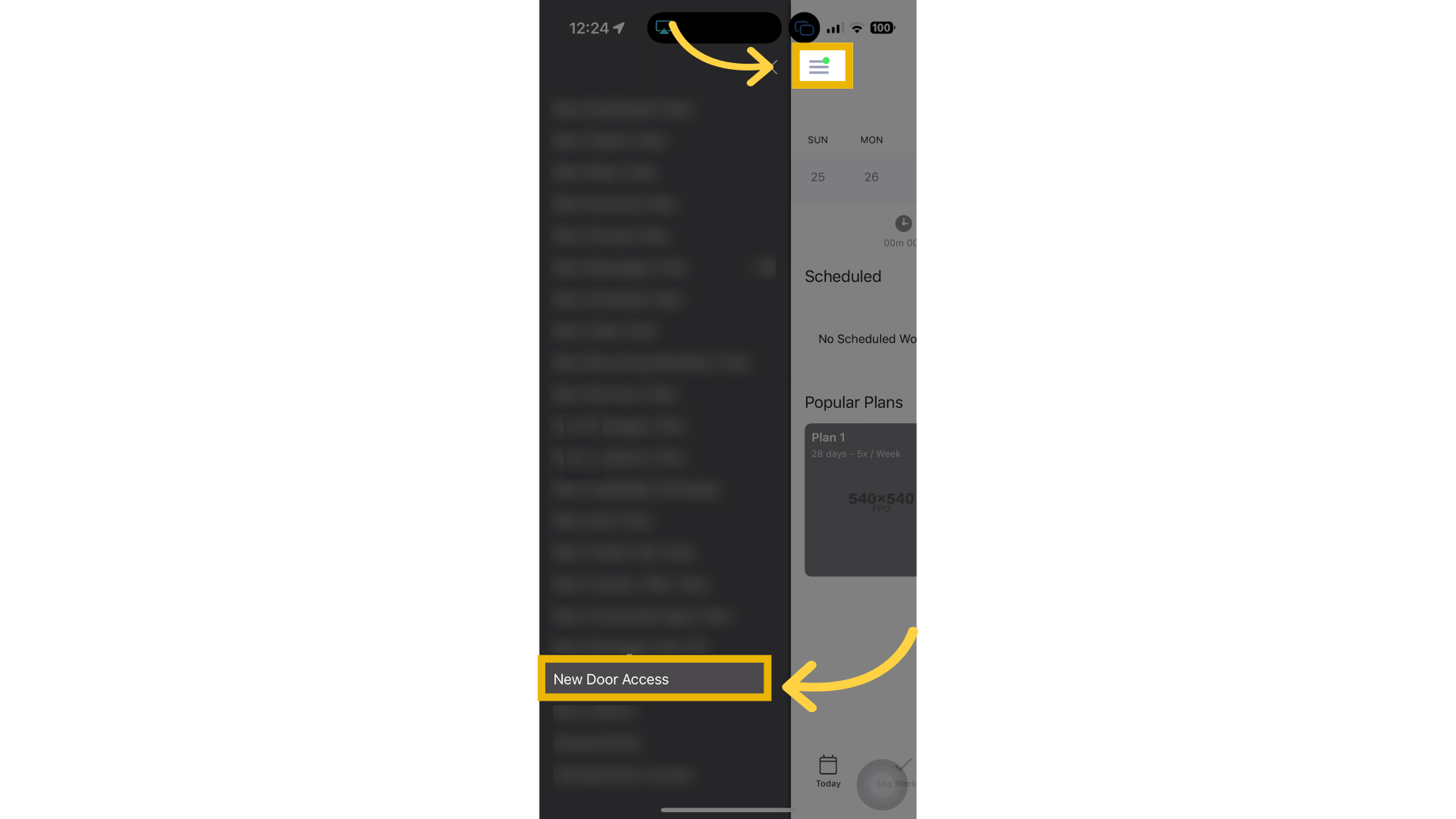 Log in to the mobile app and access the door.