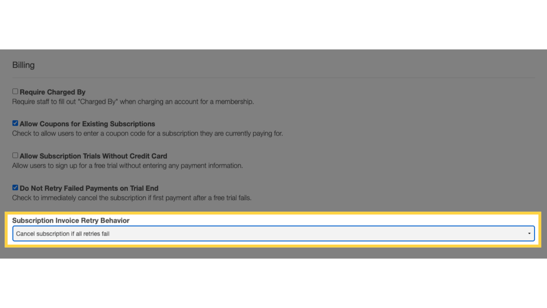 Subscription Invoice Retry Behavior.