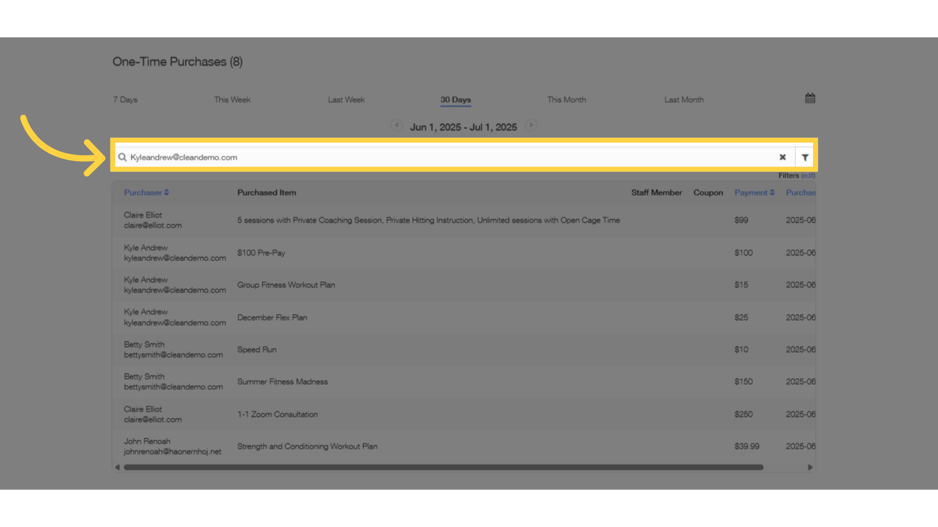 Enter the purchaser's email then search.