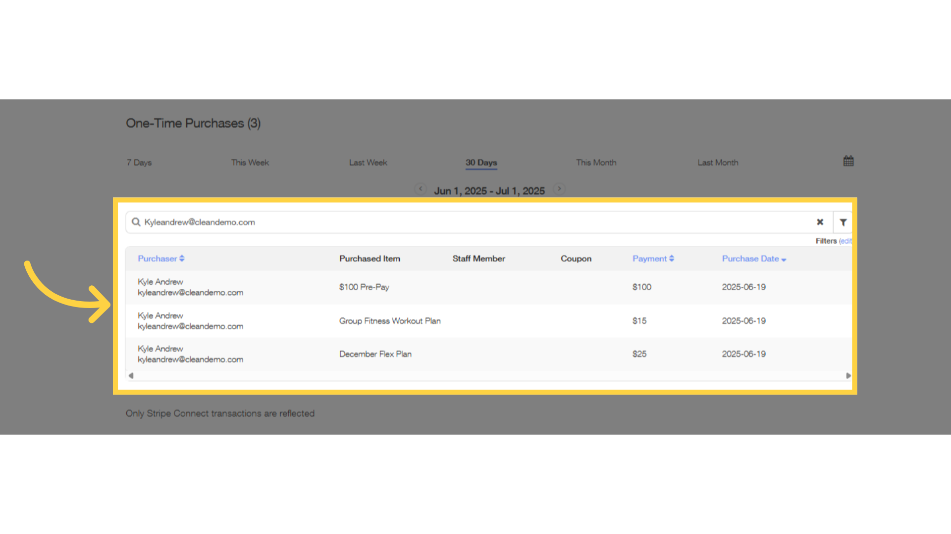 Able to search purchasers email.