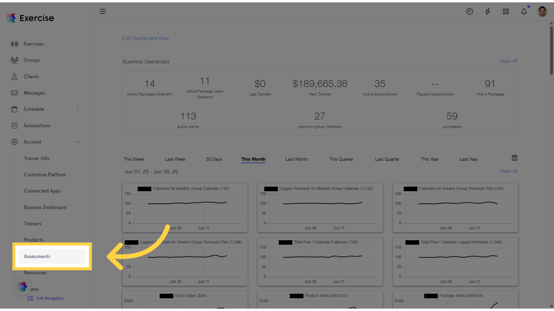 Click 'Assessments' tab in the left sidebar.