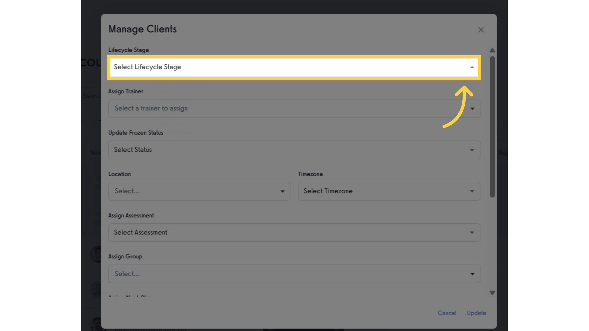 Click the dropdown for Lifecycle Stage.