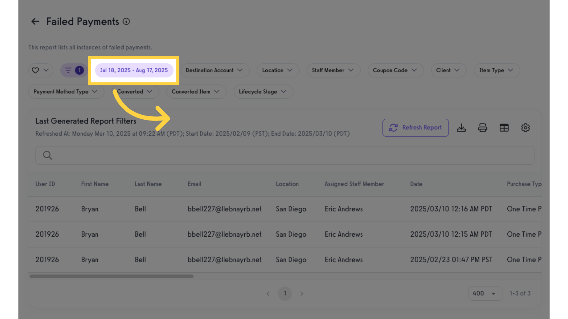 Select Date Range