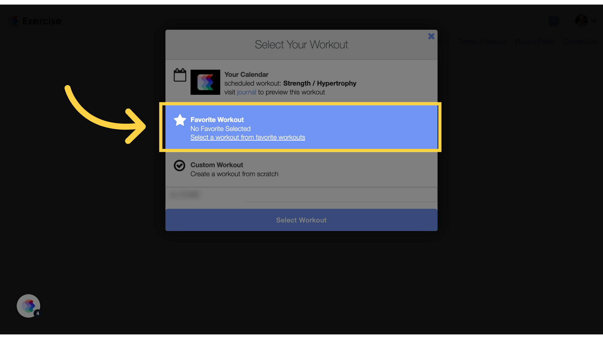 Click 'Favorite Workout'