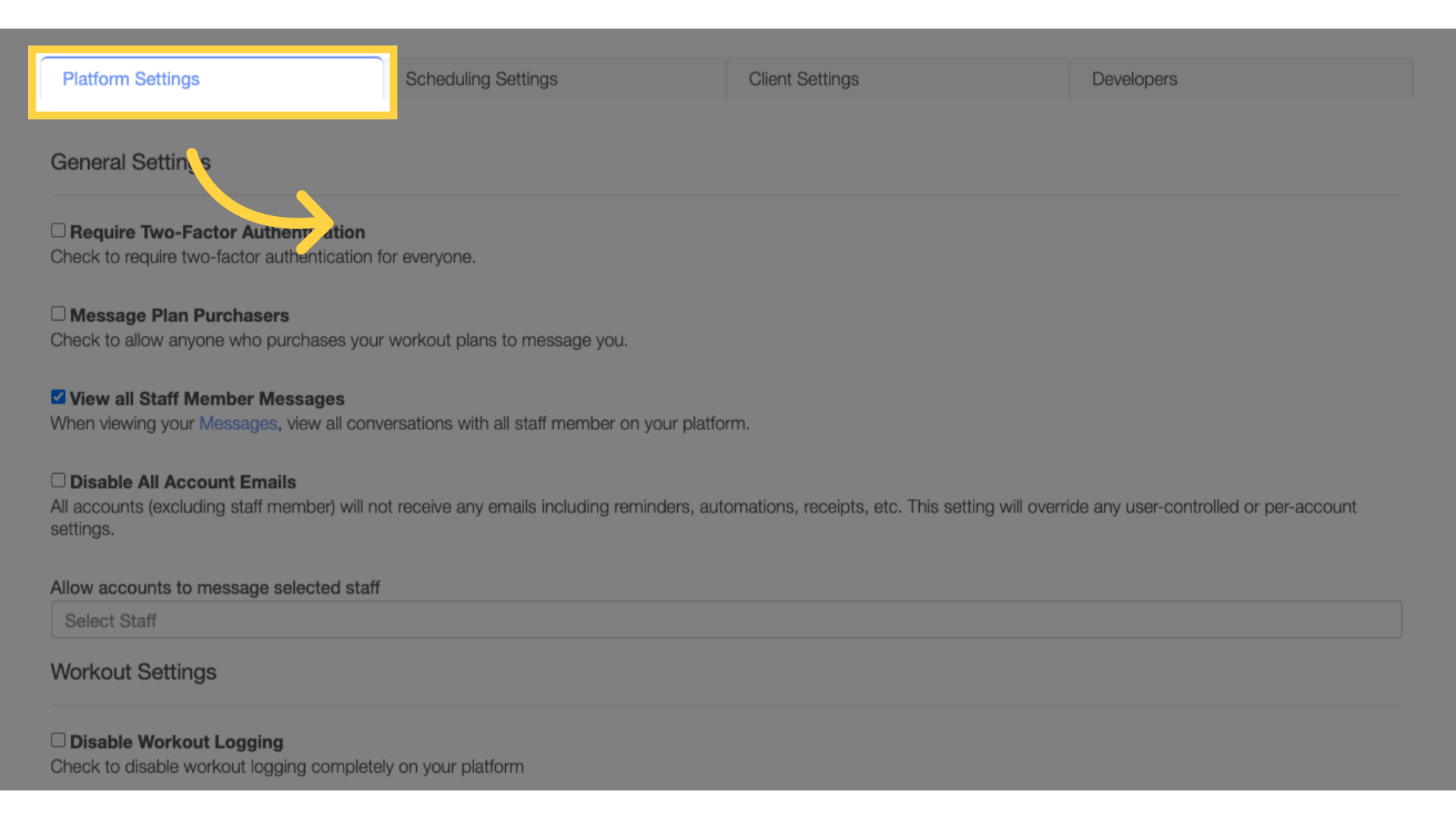 Navigate to 'Platform Settings' tab.