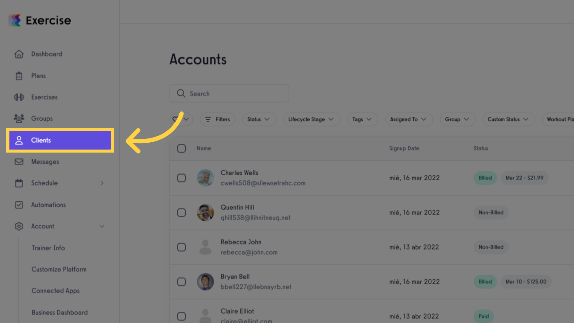 Click 'Clients'.